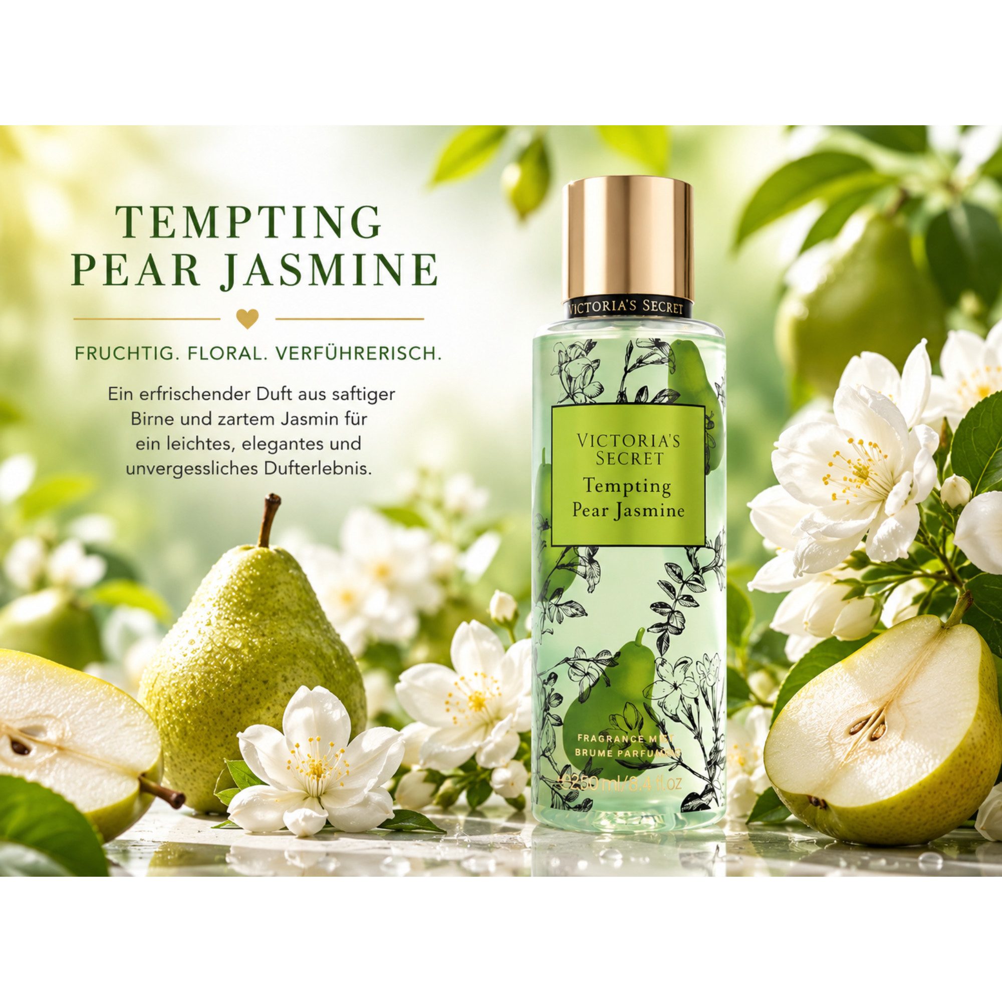 Victorias Secret Duft-Set Tempting Pear Jasmine Fragrance Mist Doppelpack 2 × 250 ml, Doppelpack mit fruchtig-floralem Duft und 500 ml Gesamtinhalt