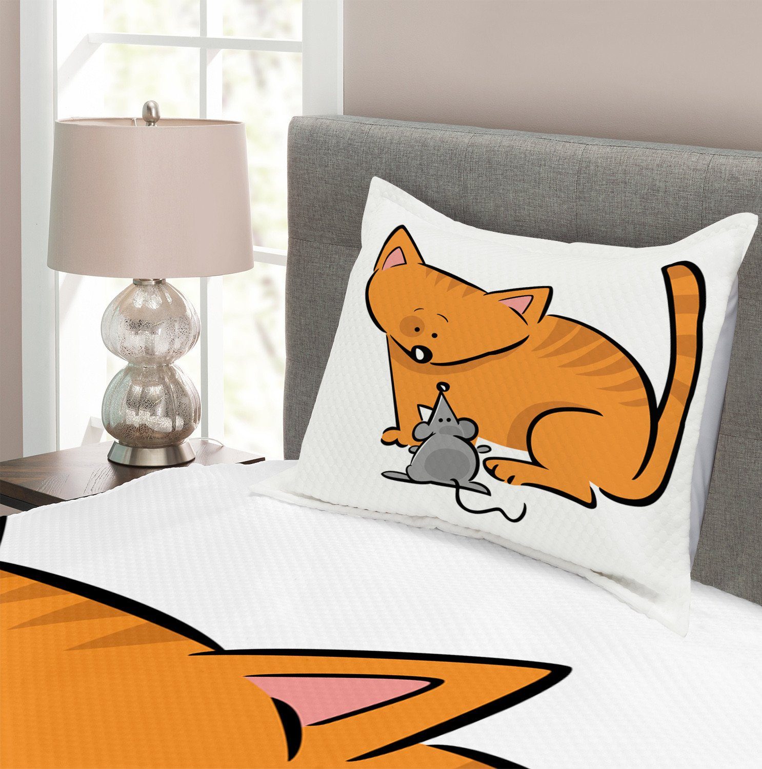 Tagesdecke Set mit Kissenbezügen Maus Katz Cartoon Waschbar, 'und Abakuhaus, Graphical