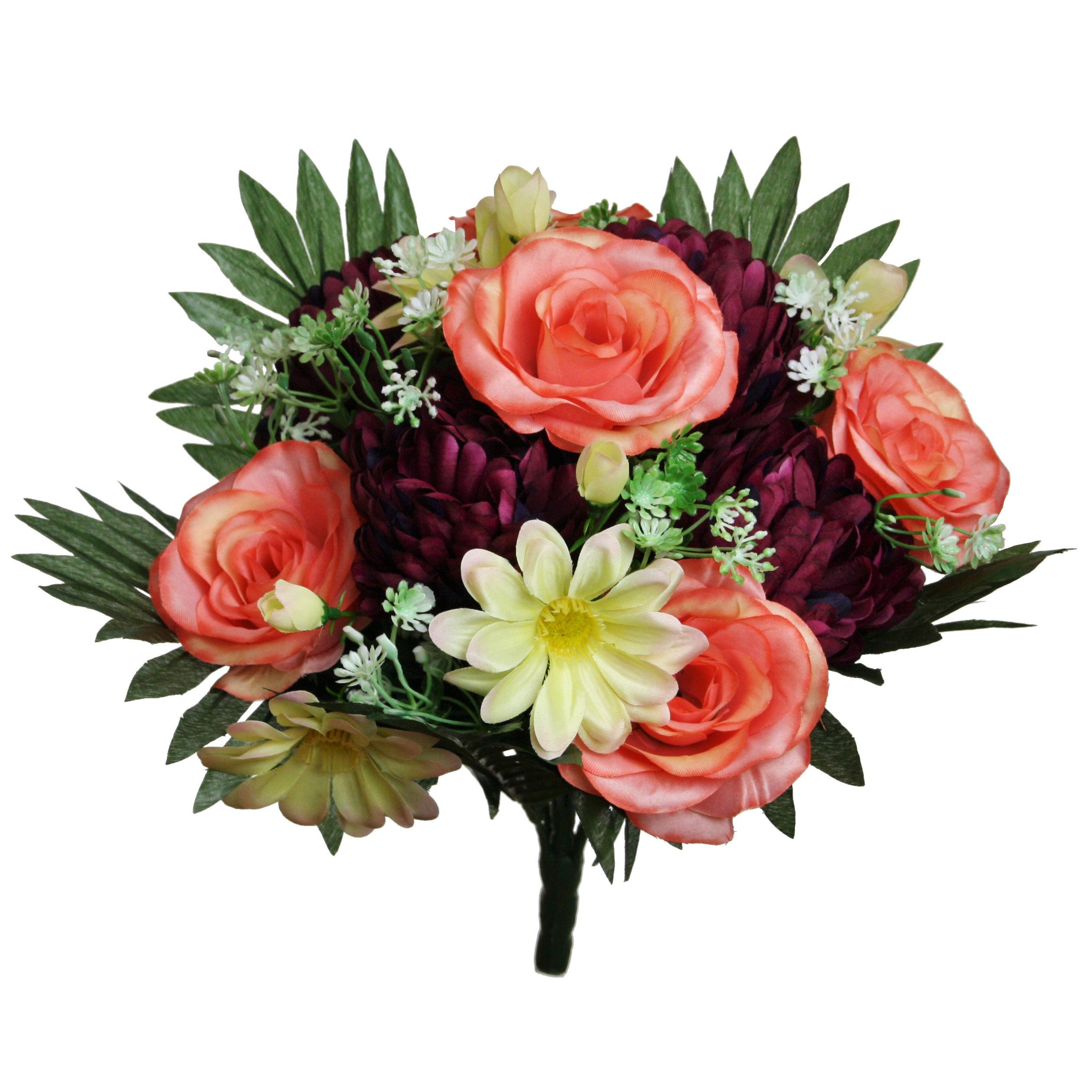 Kunstblumenstrauß Kunstblume Strauß Rose-Dahlie Blumenstrauß 38cm PFIRSICH-BURGUND, Floratexx GmbH
