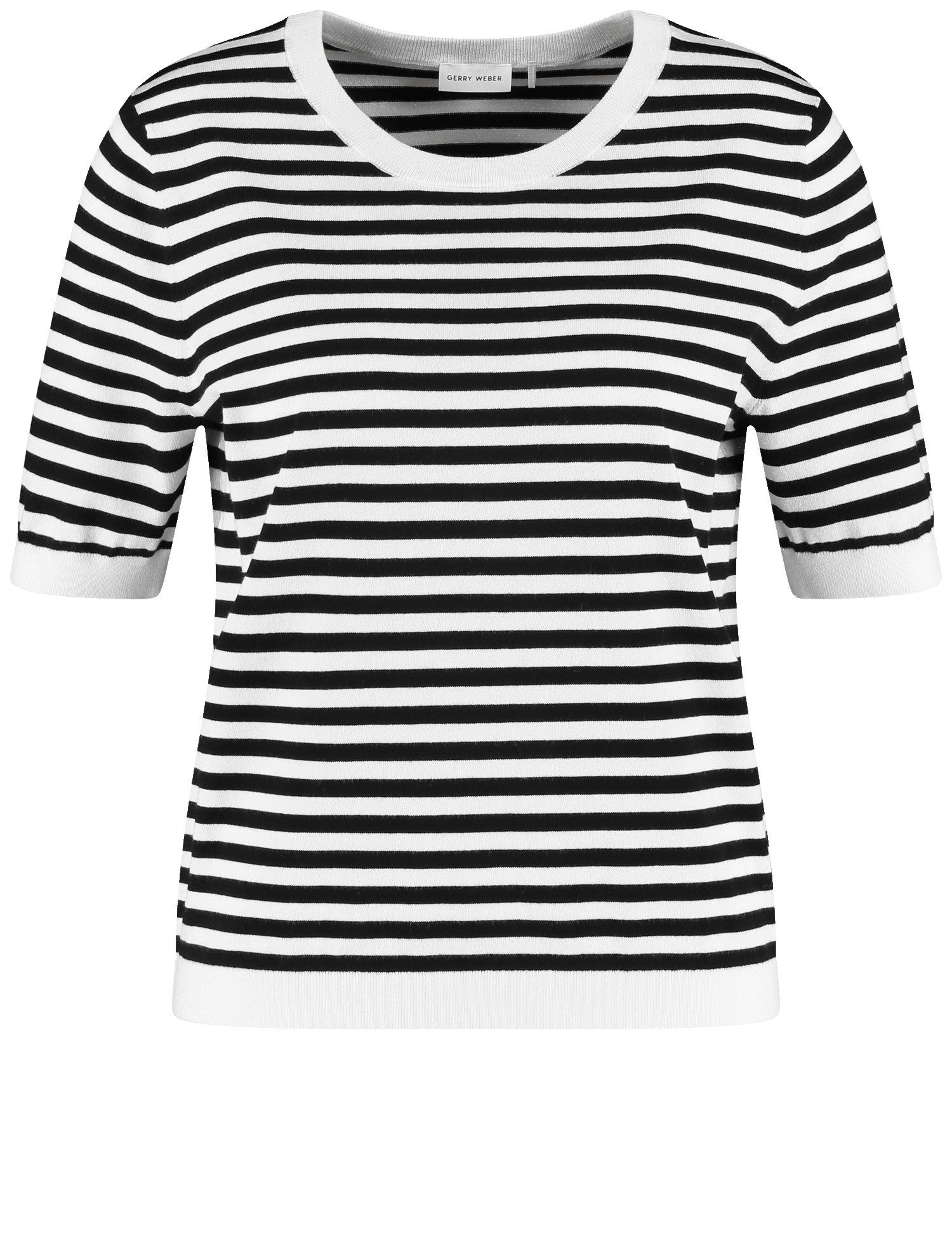 GERRY WEBER Sweatshirt Gestrickter Kurzarmpullover mit Ringeldessin