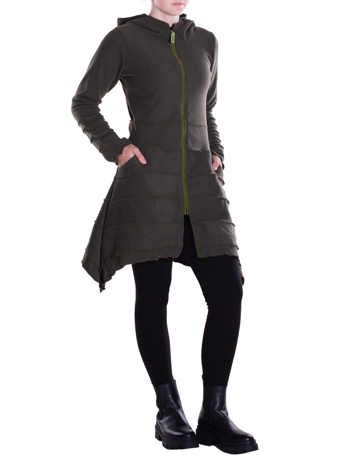 Vishes Kapuzenfleecejacke Damen Kapuzenjacke lang Elfen Zipfel-Jacke Fleece Übergangsjacke Hippie, Hoody Style, Alternative Bekleidung