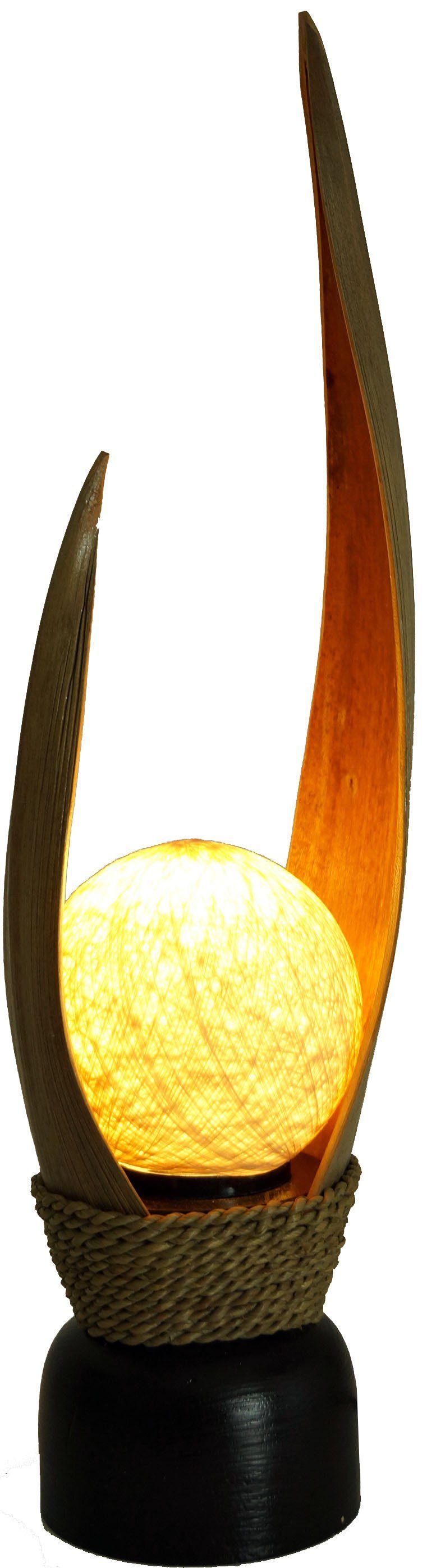 Guru-Shop Tischleuchte Palmenblatt Tischlampe, in Bali handgemacht aus.., Leuchtmittel nicht inklusive