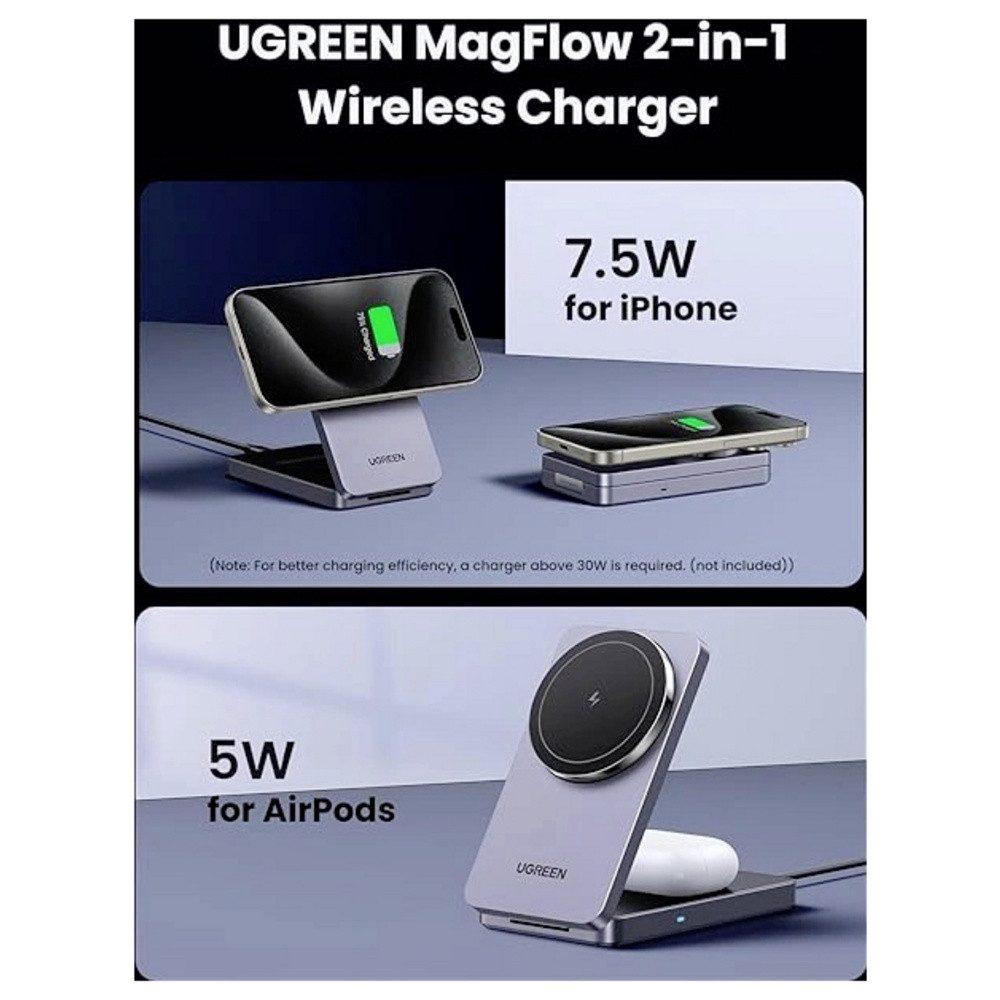 UGREEN UGREEN W528 Magnetic Charger 2-in-1 Wireless Charger 7.5 W Induktionsl Induktions-Ladegerät (W528 Magnetic Charger 2-in-1)