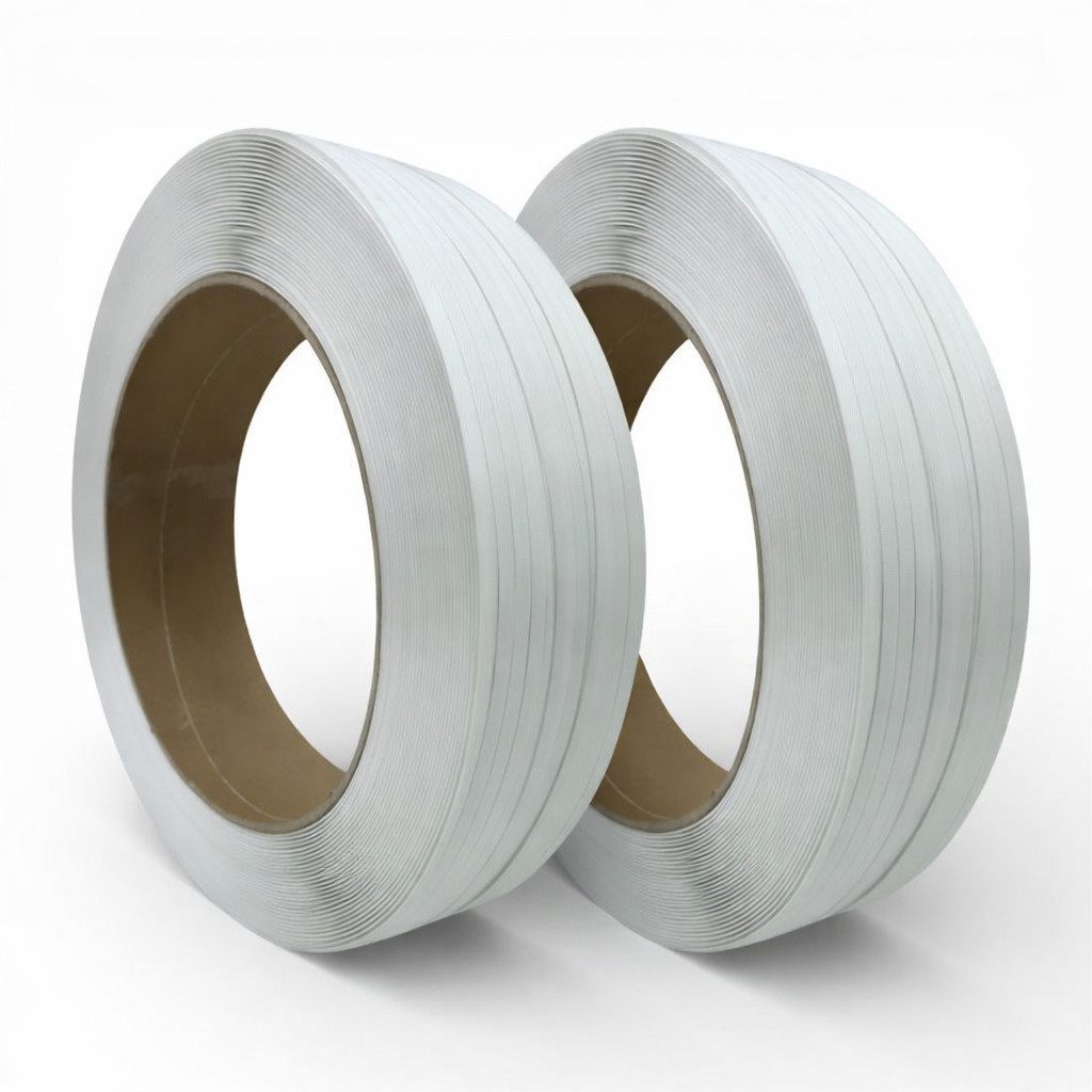 DeTec. Spanngurt 2X Umreifungsband 12 x 0,8mm 160kg(1600 N) 2300m Rolle 406mm Kern (2-St) Abroller für Paletten & Kartons PP Kunststoffband mit Bandabroller