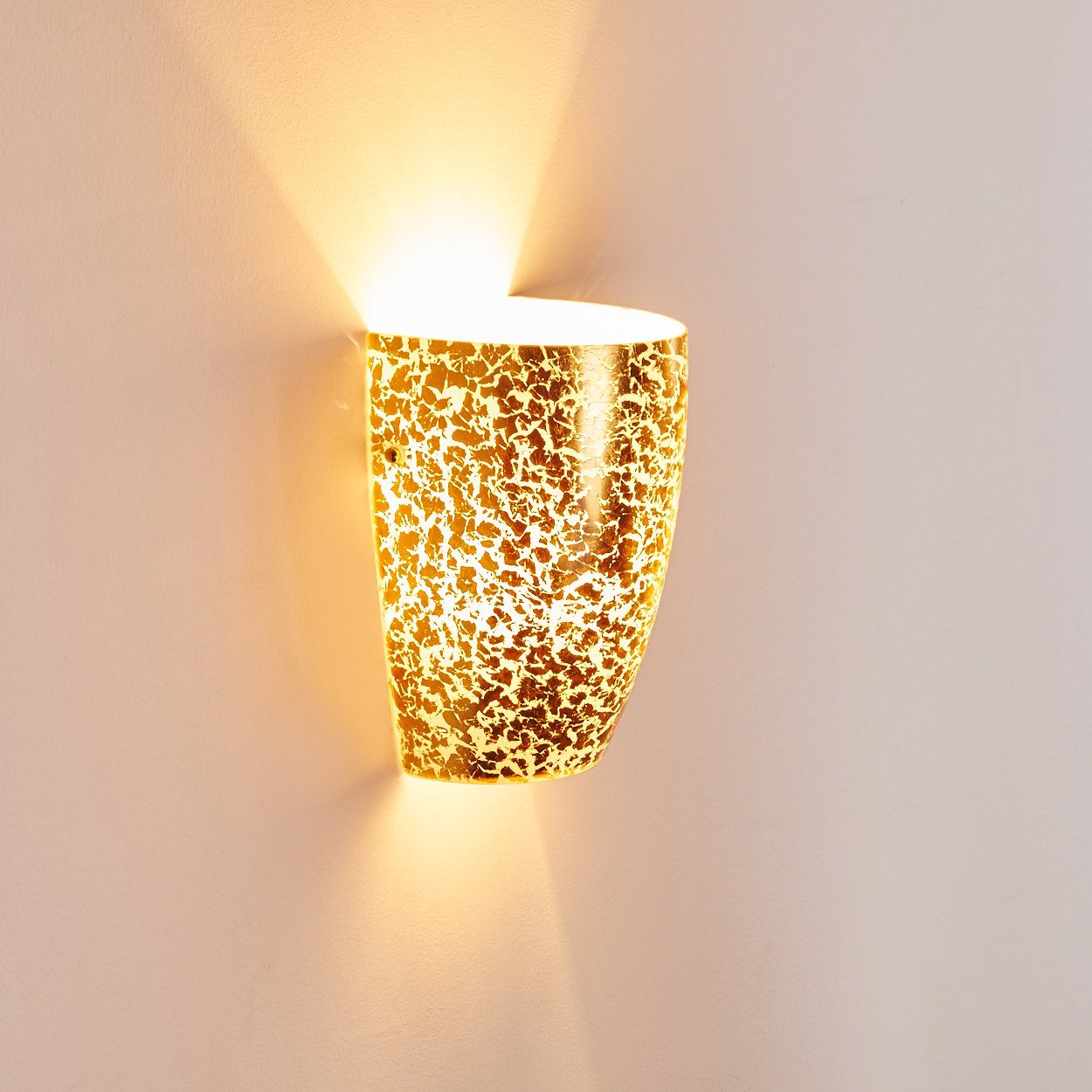 Wandlampe Lichteffekt Wandleuchte Gold, E27, Up&Down-Effekt, Blattgold-Optik, »Abriola« Leuchtmittel, ohne in hofstein in aus Wandspot Glas mit