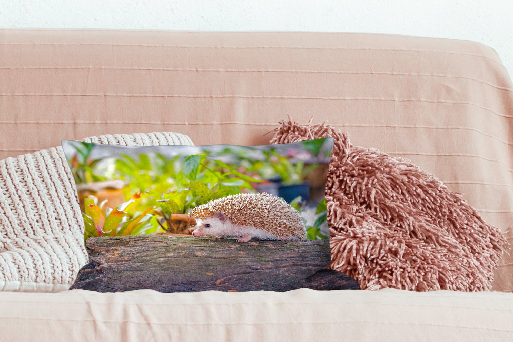 MuchoWow Dekokissen Igel läuft mit auf Dekoration, Zierkissen, Dekokissen Füllung, Schlafzimmer Baumstumpf, Wohzimmer