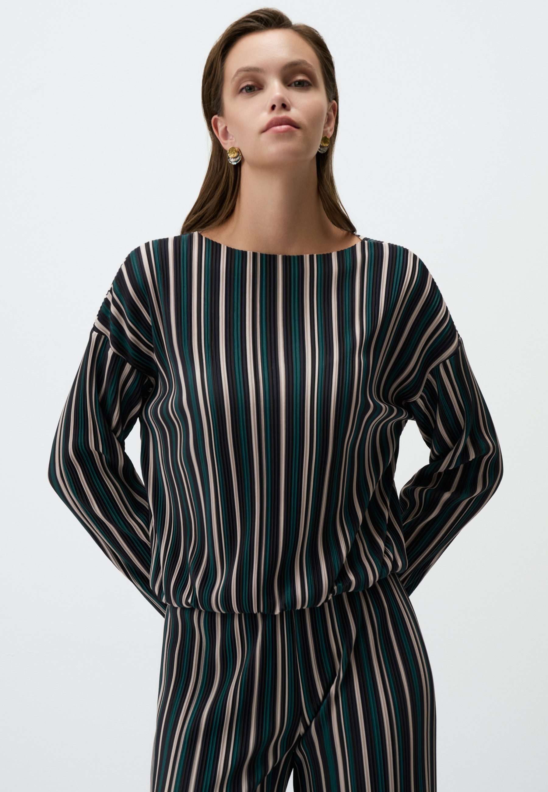 Strickpullover Gemusterte Strickbluse Mit U-Boot-Ausschnitt
