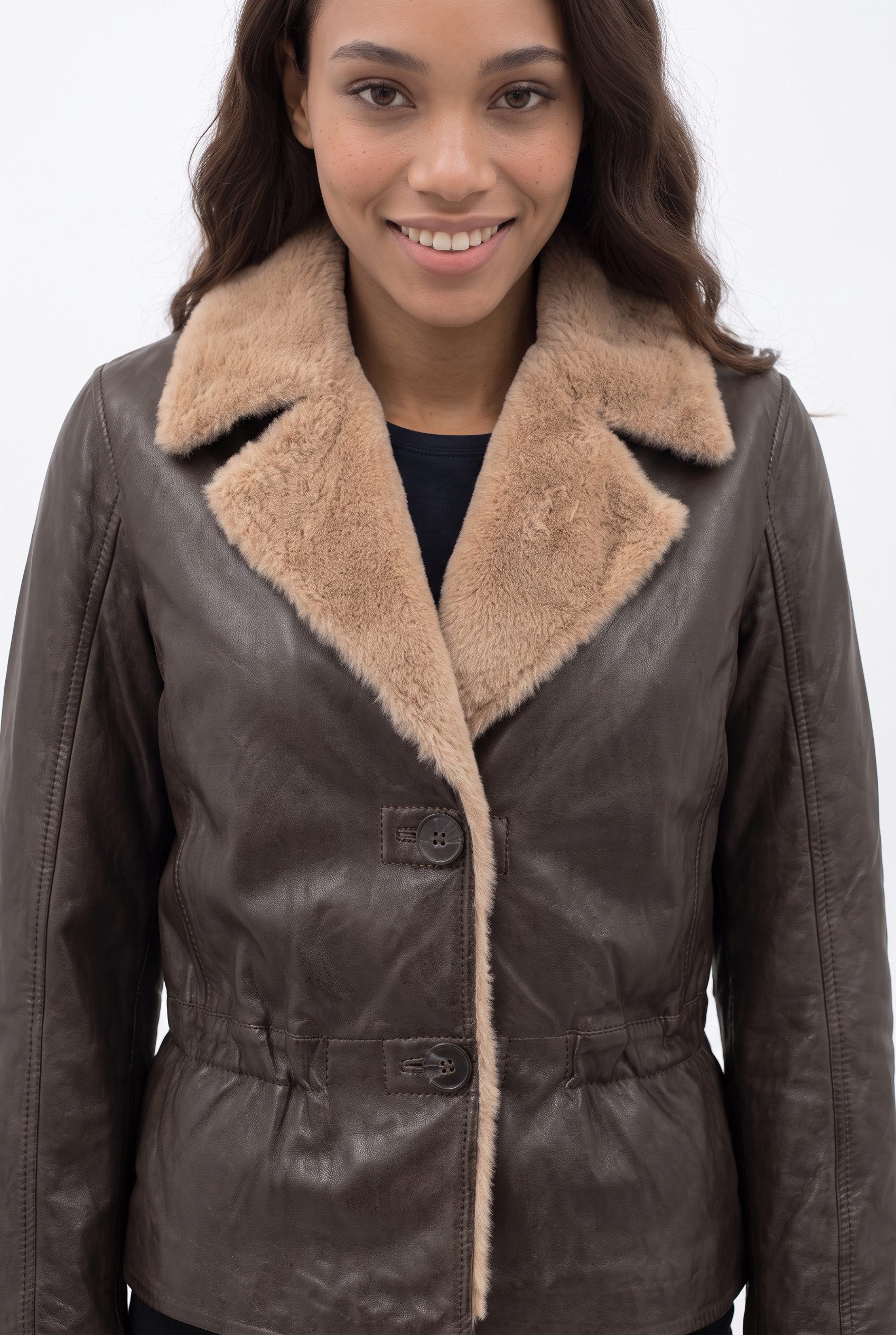 Mauritius Lederjacke MWIcelyn mit Reverskragen mit Fake-Fur-Besatz, tailliert – Bild 5 von 5