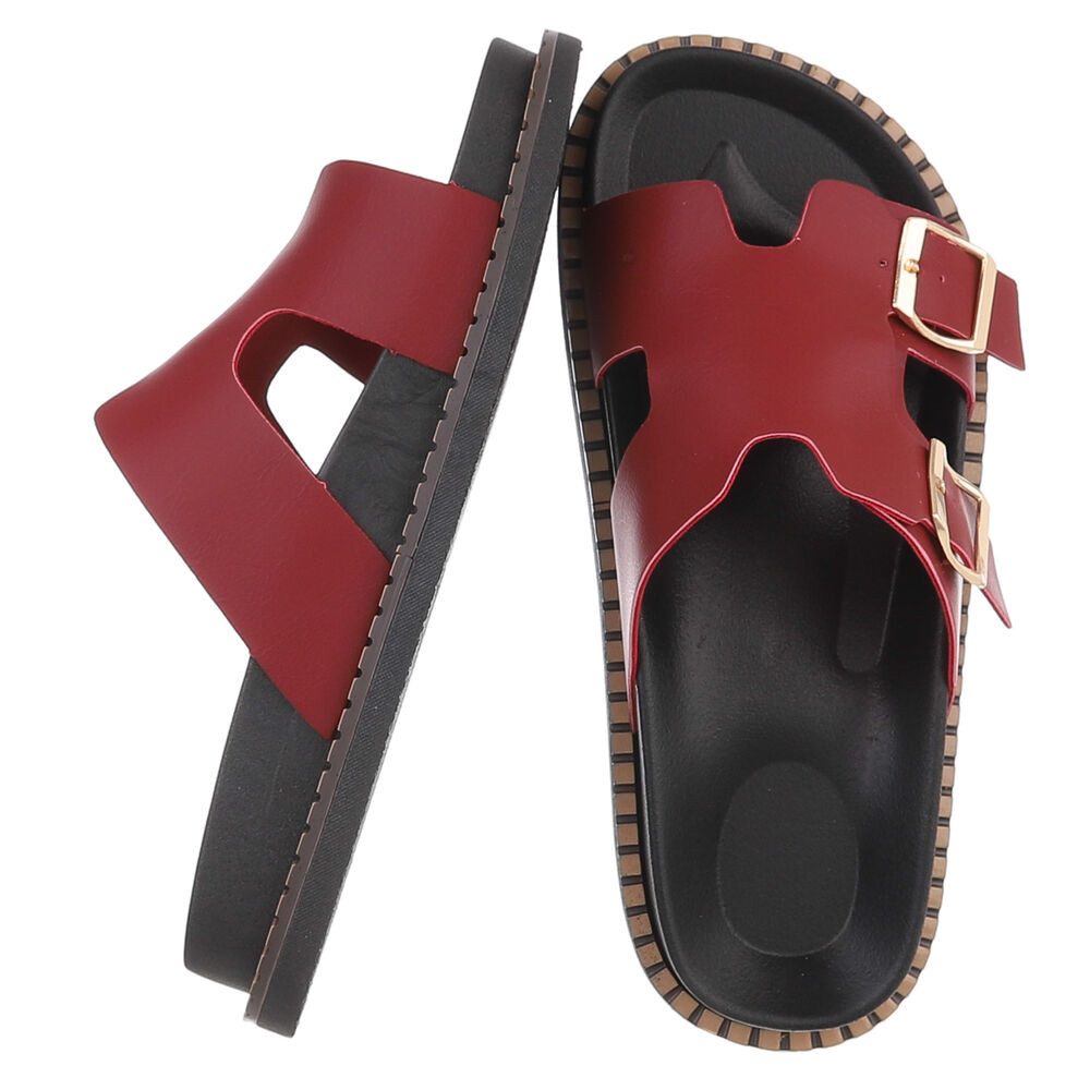 Ital-Design Damen Sandale mit Schnallen und Profilsohle Pantolette (91970950) Flach Pantoletten in Weinrot