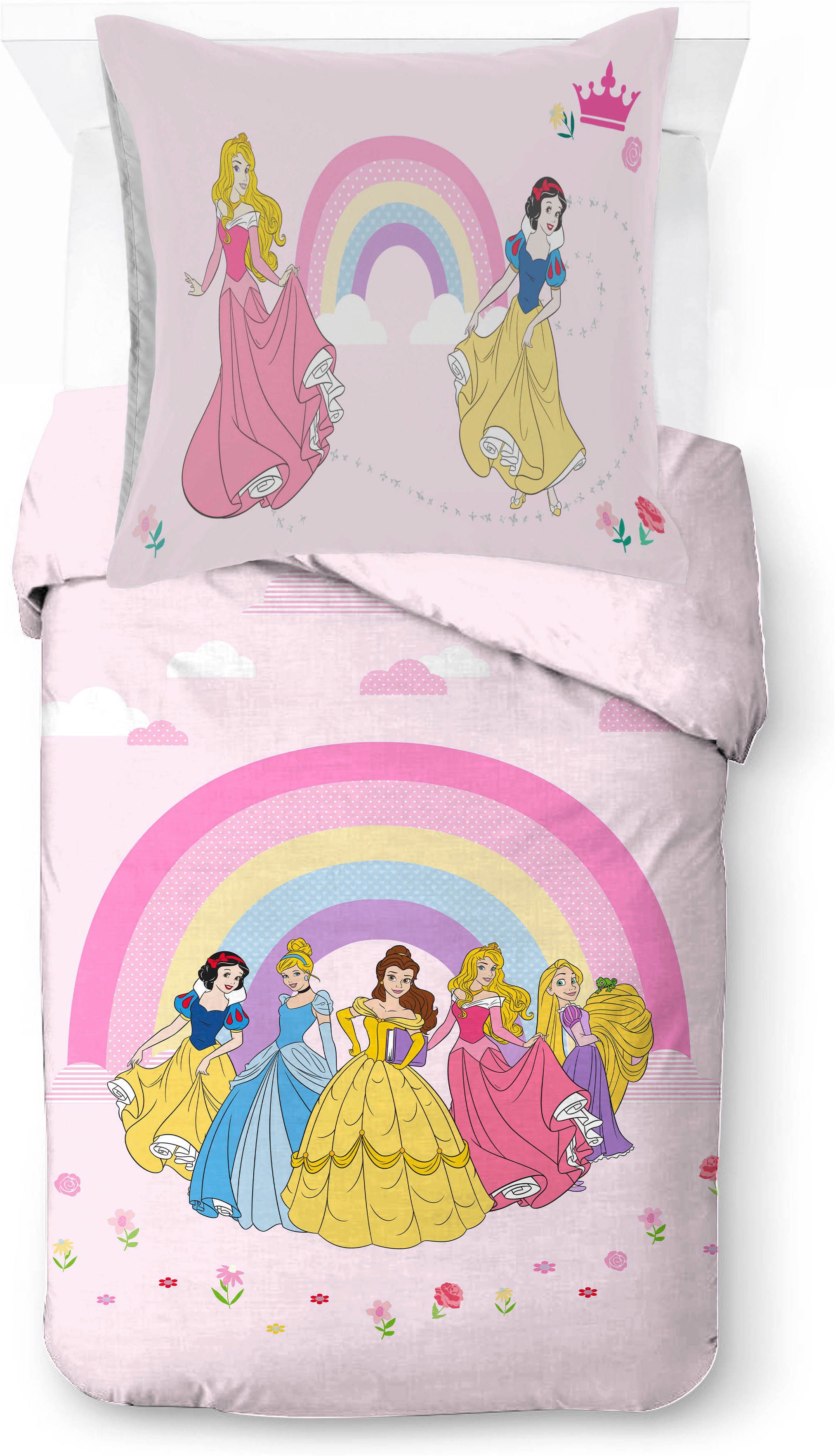 Disney Kinderbettwäsche Disney Princess Rainbow, Linon, 2 teilig, 100% Baumwolle