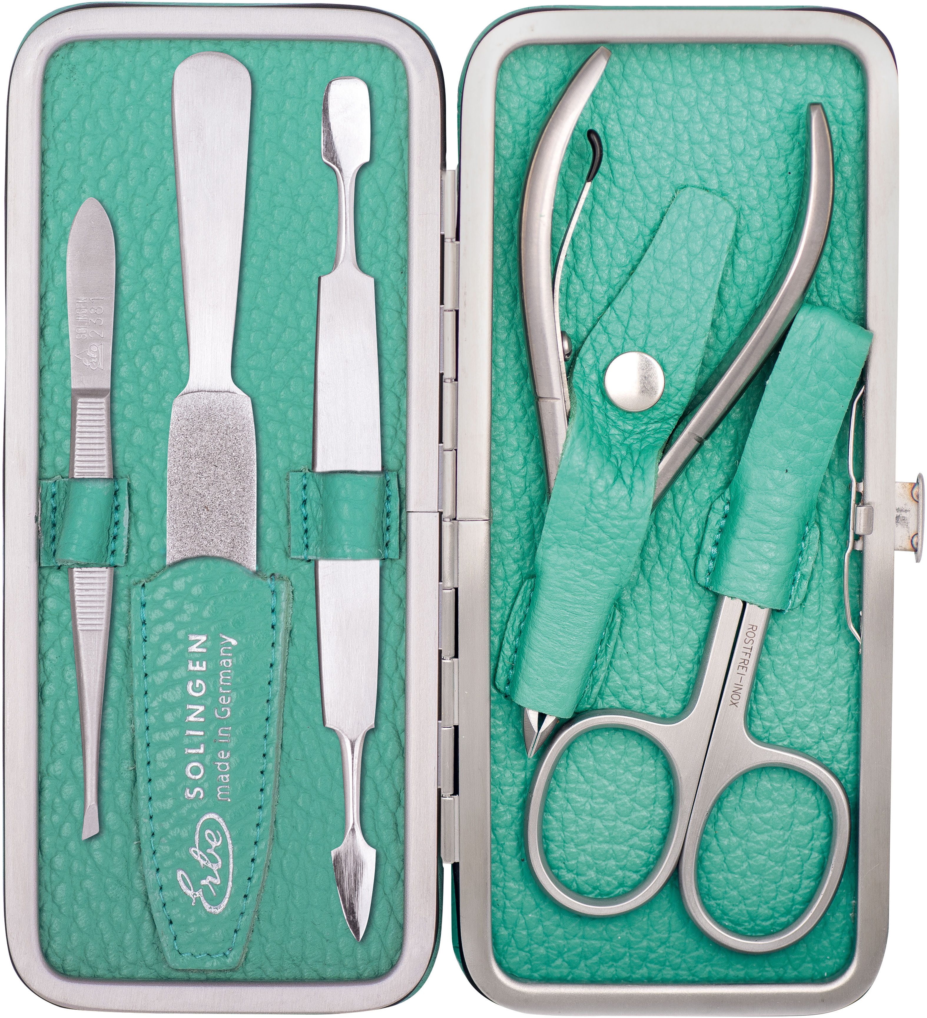 ERBE Maniküre-Etui ERBE Maniküre Set Bügel-Etui Serie "Piemont", schwarz, 5-tlg., Inox, 5 tlg., Echtleder, rostfreie Instrumente, Hergestellt in Solingen/Deutschland