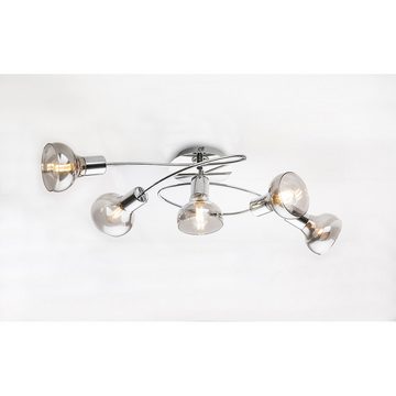 etc-shop Deckenstrahler, Leuchtmittel nicht inklusive, Deckenleuchte Wohnzimmerlampe 5 Flammig Metall Glas Chrom Küchenlampe