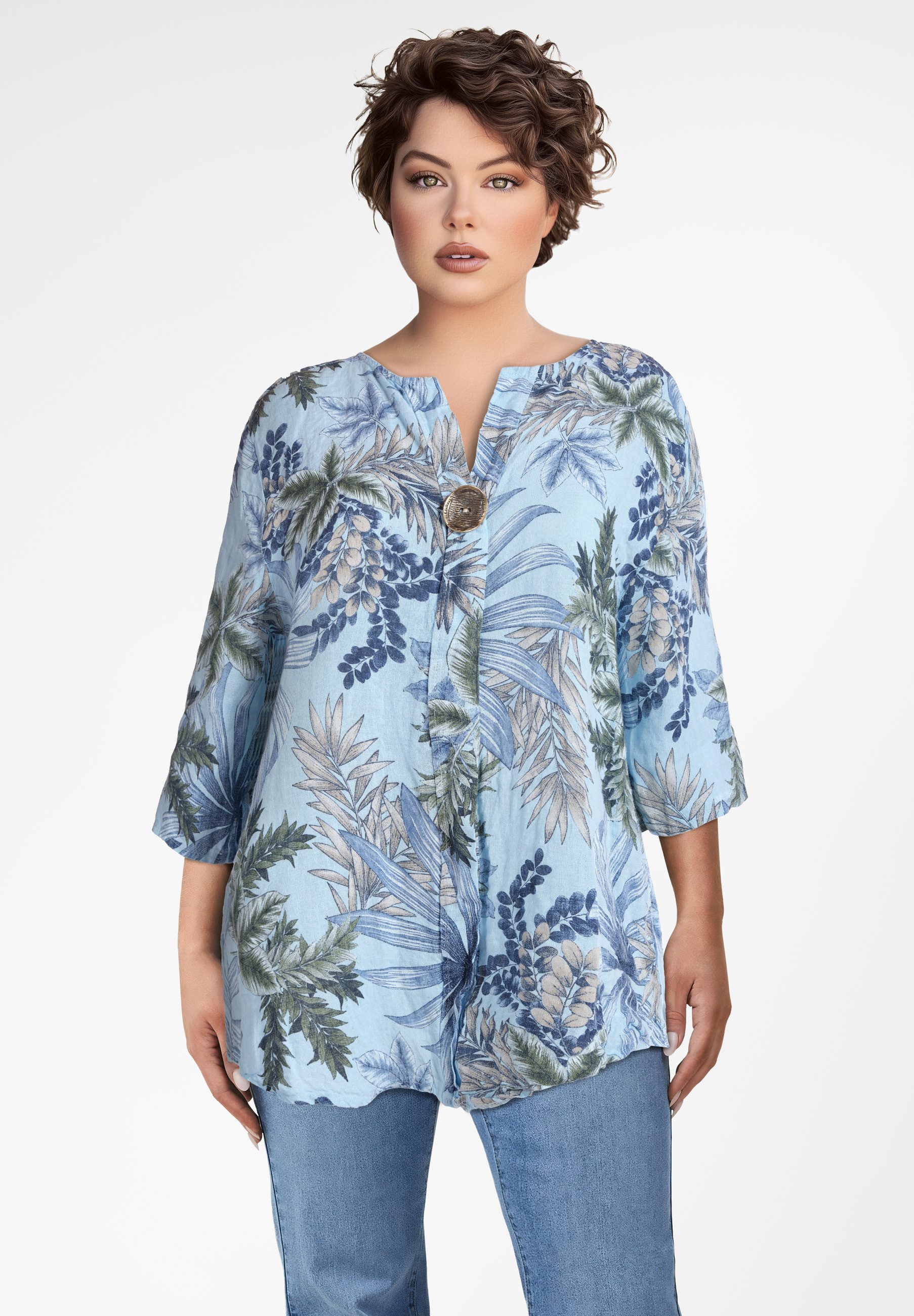 PEKIVESSA Tunika Bluse Leinen mit 3/4-Arm günstig online kaufen