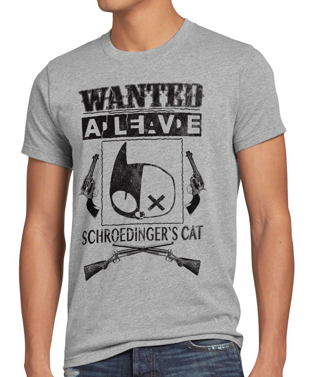 meliert Print-Shirt T-Shirt Katze Schroedinger's sheldon schrödingers style3 grau bang theory big Herren Wanted