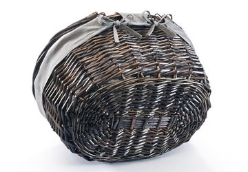 Kobolo Einkaufskorb Weidenkorb oval mit Klapphenkeln und Textil grau, 20 l