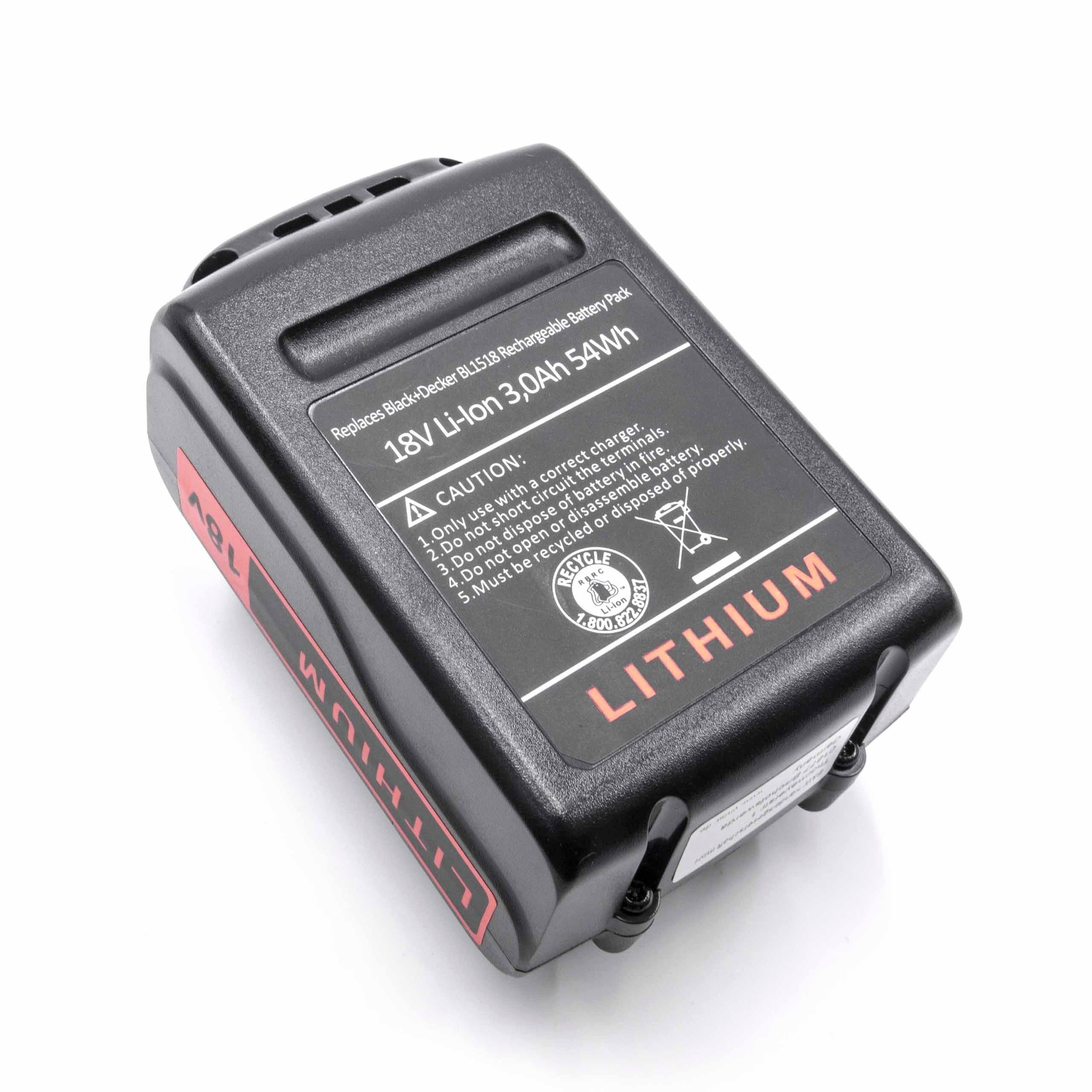Akku passend für Kompatibel mit Black & Decker GTC1845, GTC1850L, GTC1845L, GTC18502PC, GTC18504PC Elektrowerkzeug (3000mAh, 18V, Li-Ion) 3000 mAh
