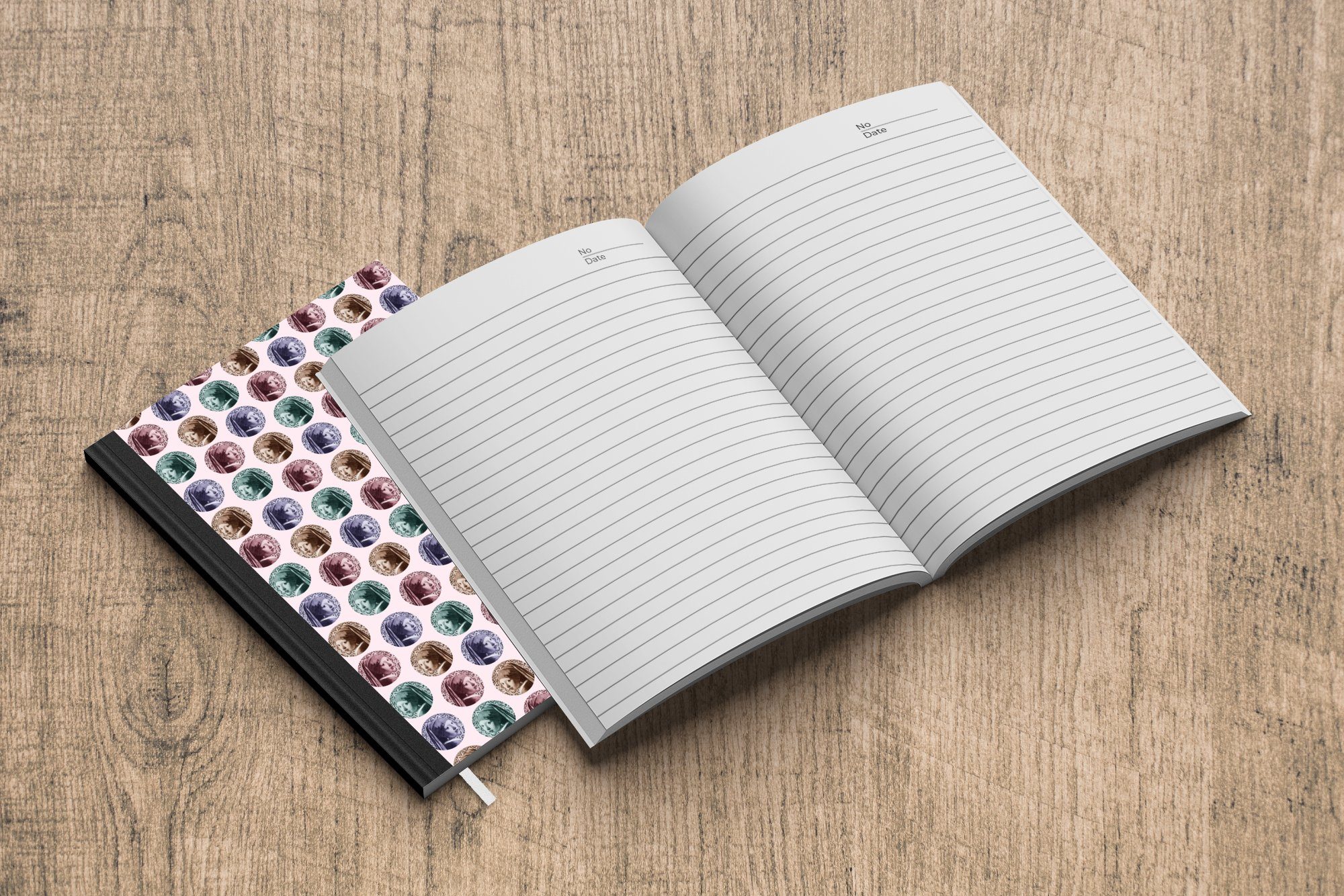 MuchoWow Notizbuch Mädchen mit Muster Farben, Tagebuch, Perlenohrring - Seiten, Haushaltsbuch 98 Merkzettel, Journal, - A5, Notizheft