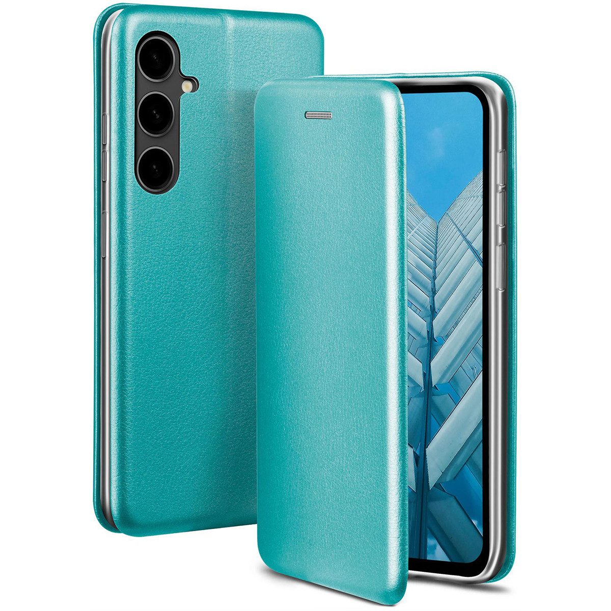 ONEFLOW Handyhülle für Samsung Galaxy S23 FE Premium Hülle Business Cover Blau 6,4 Zoll, 360 Grad Schutzhülle Flip Case Etui Klapphülle Dünn Leder Handy Tasche