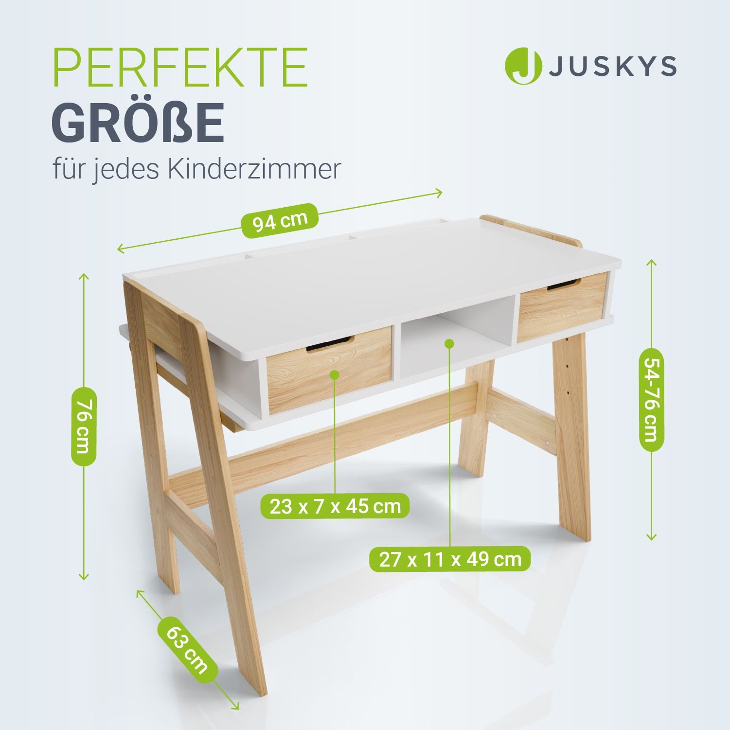 Juskys Kinderschreibtisch Fietje, Höhenverstellbarer Schreibtisch für Kinder, Holz, viel Stauraum