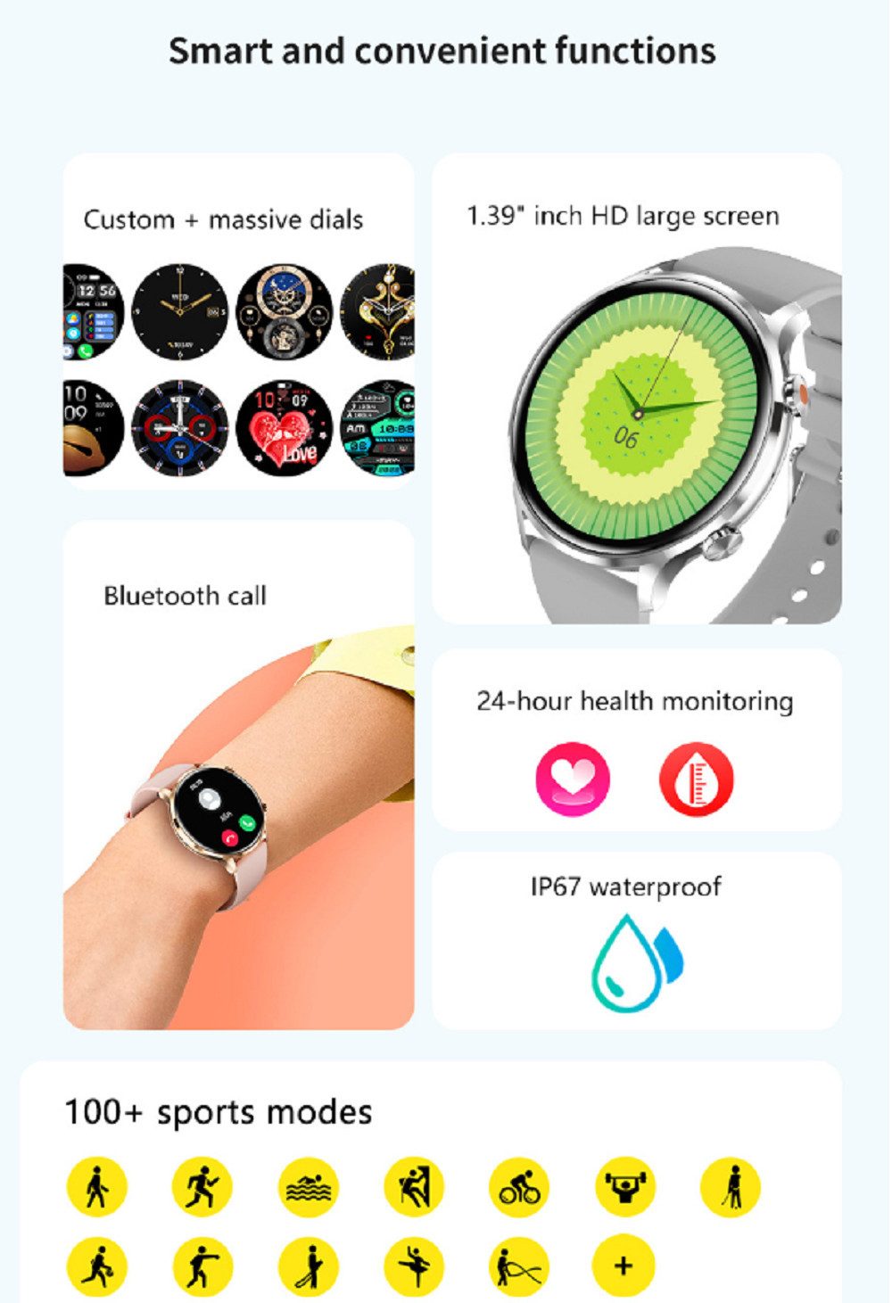 feinlux Smartwatch Damen Smartwatch (3.53 cm) Packung, Herren Fitness Tracker uhr mit Anruffunktion Smartwatch (1,39 Zoll), Armbanduhr für iOS Android