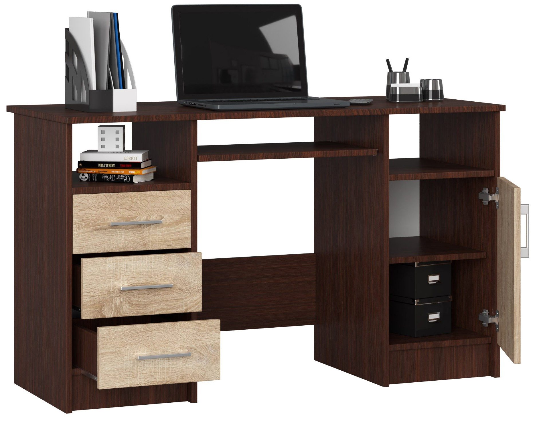 Raumhirsch Furniture Schreibtisch mit Tastaturauszug - Bürotisch - 124 cm breit (viele Farbvarianten, Maße 124 x 74 x 52 cm) - Hochwertig & stabil), Kompakte Maße mit großzügiger Arbeitsfläche (124 x 52 cm)