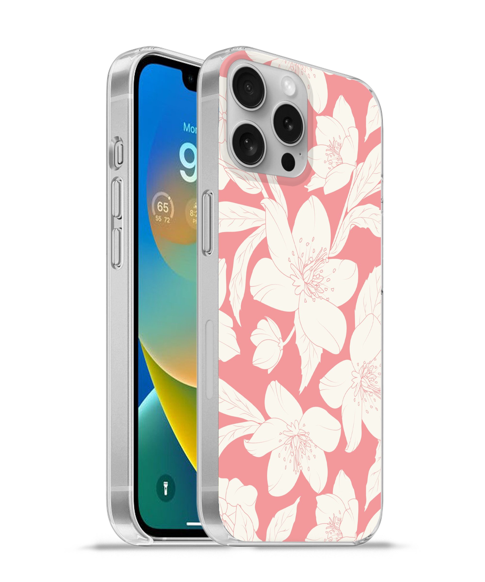 MuchoWow Handyhülle für Apple iPhone 16 Pro Max Blumen - Muster - Rosa - Weiß, Smartphone-Bumper, Print, Handy Schutzhülle Dünn