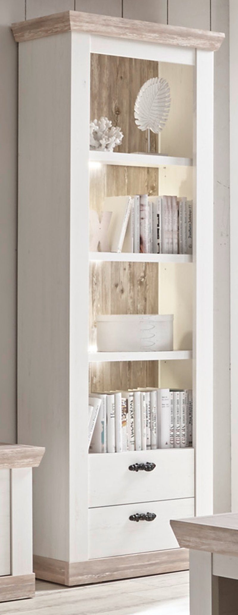 Furn.Design Standregal Rovola, Regalschrank in Pinie weiß mit Oslo Pinie, Landhausstil
