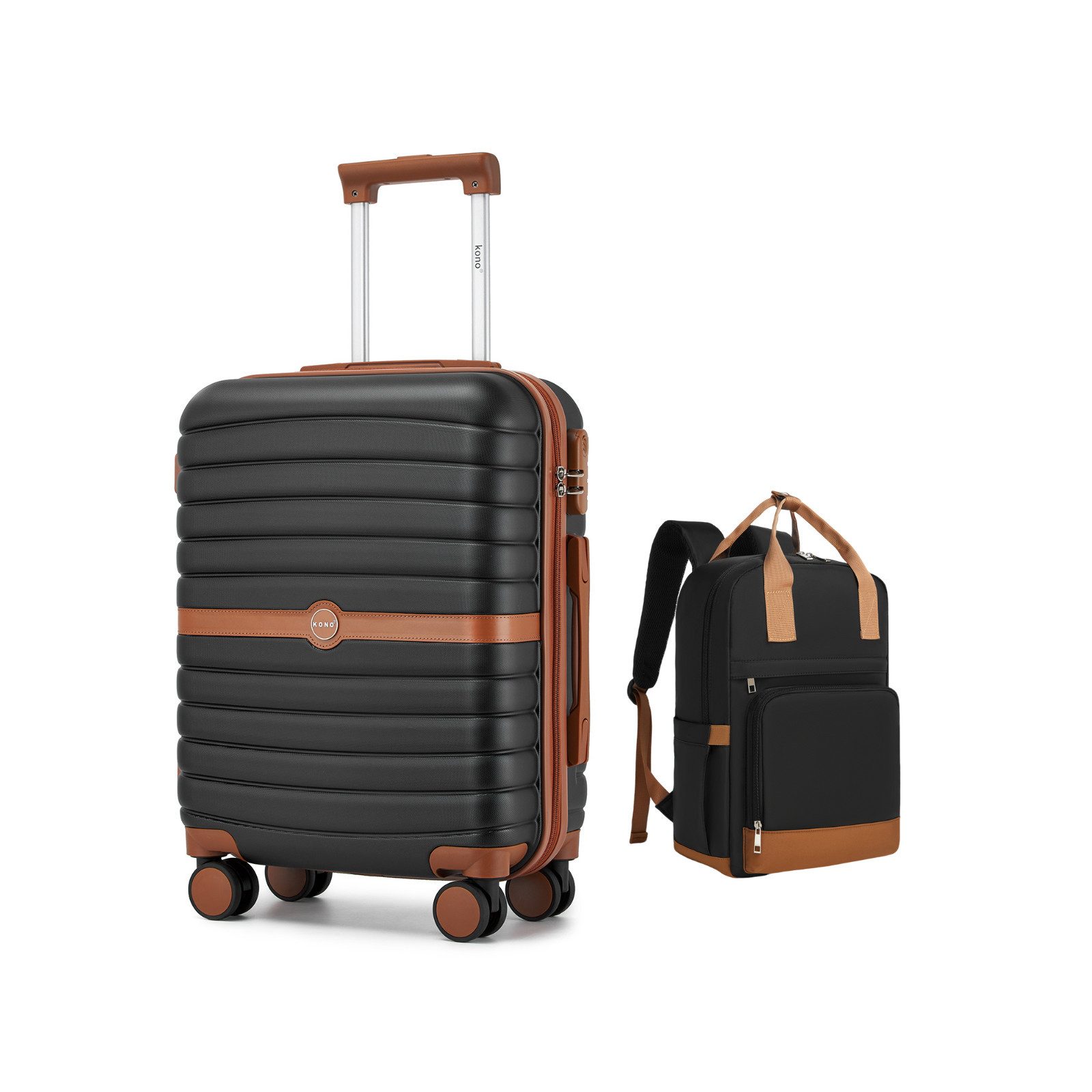 KONO Trolleyset ABS+PC Hartschalen-Trolley (55/66,5/76,5 cm) + Laptop-Rucksack (41 cm)