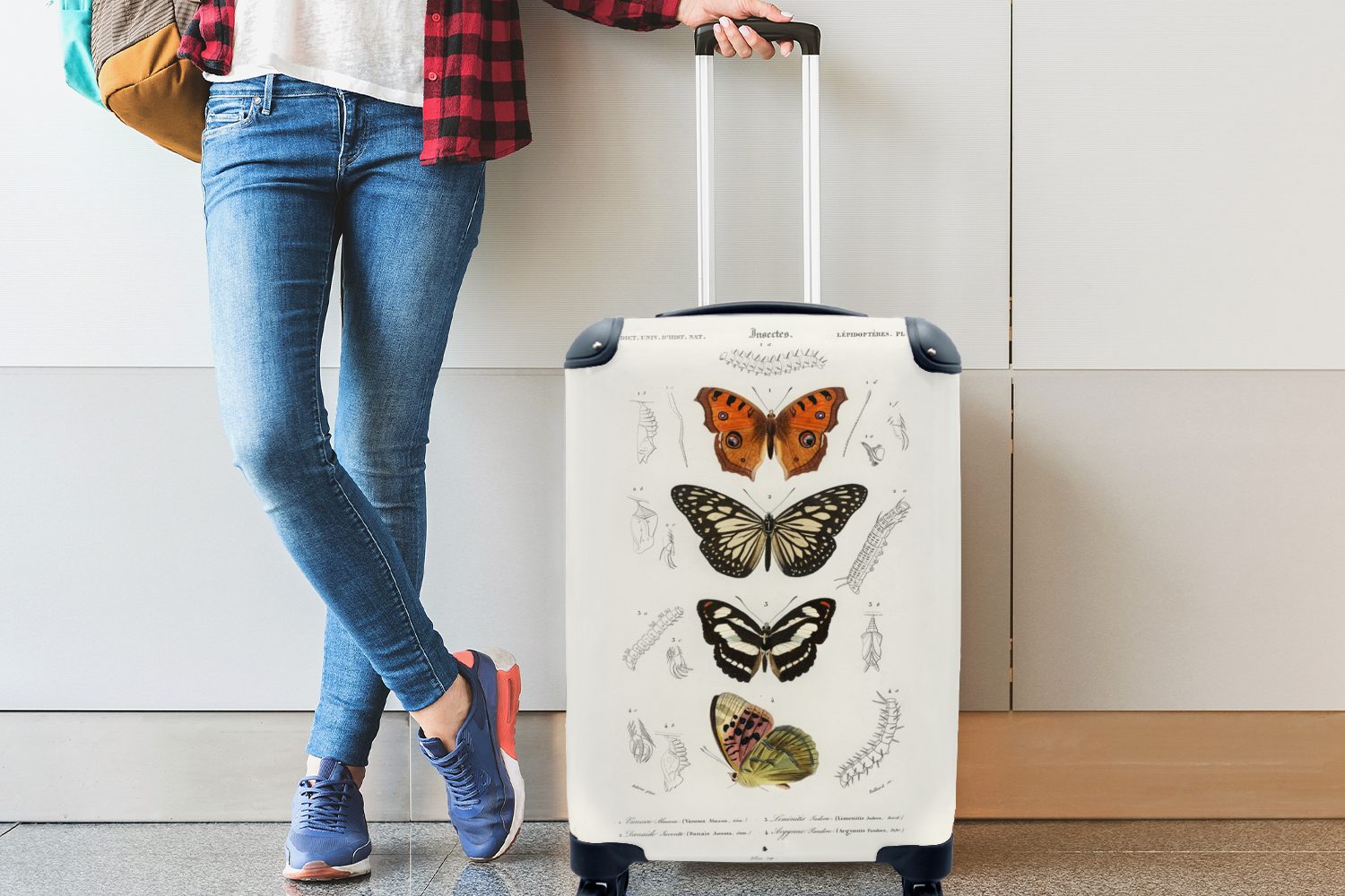 Handgepäck Vintage Schmetterling - Rollen, MuchoWow für Trolley, Reisetasche 4 - Handgepäckkoffer Reisekoffer Insekten, rollen, Ferien, mit