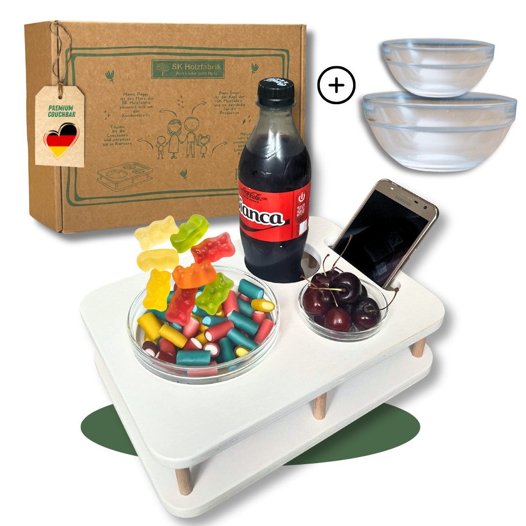 PEGSEN Tablett Couchbar Snackbar YOLO mit 2 Glasschalen Snacktablett, praktisch & stabil