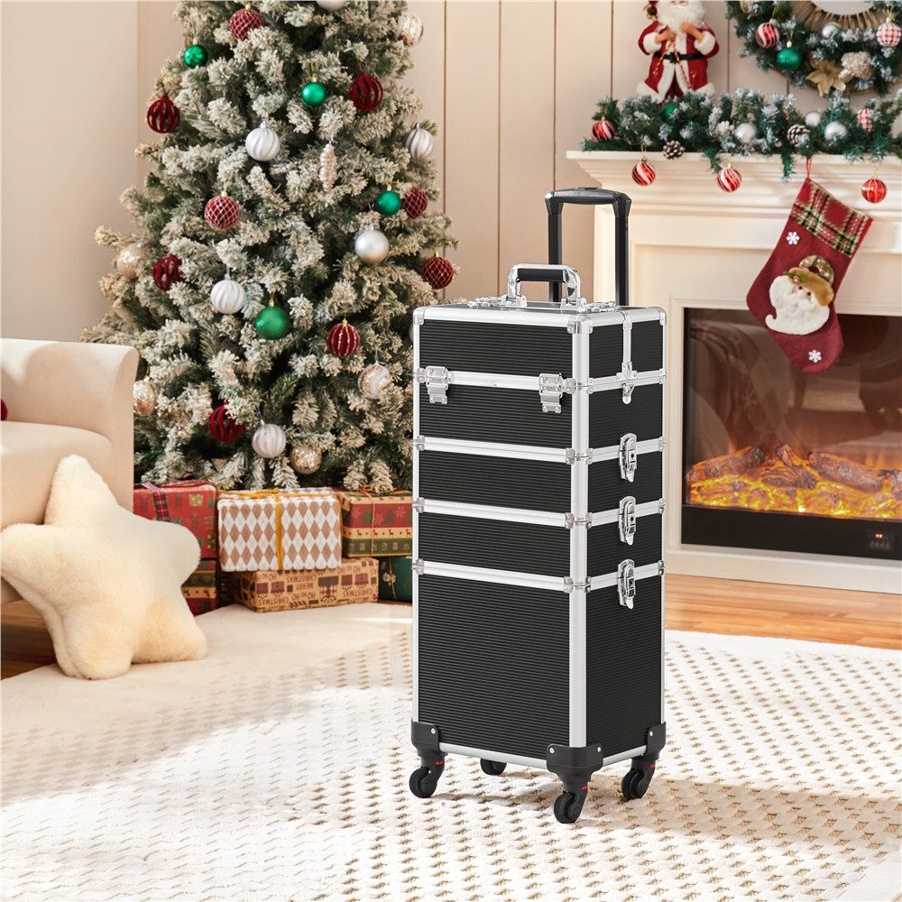 Yaheetech Kosmetikkoffer, 5-in-1 Aluminium Abschließbarer Schminkkoffer mit 360° Rädern