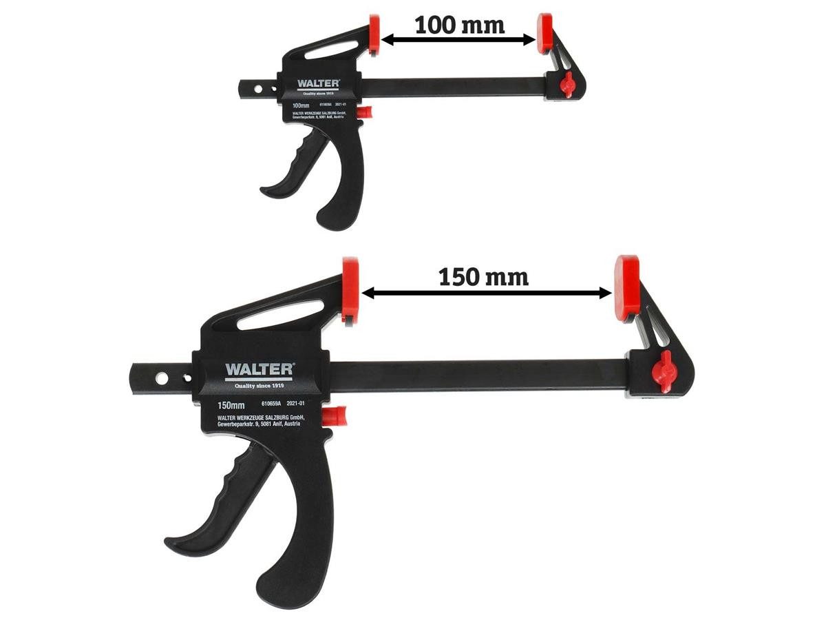 WALTER Spannzwinge Schnellspannzwingen 4 tlg., Mit einem Handgriff werden Schnellspannzwingen zum Spreizer umgebaut