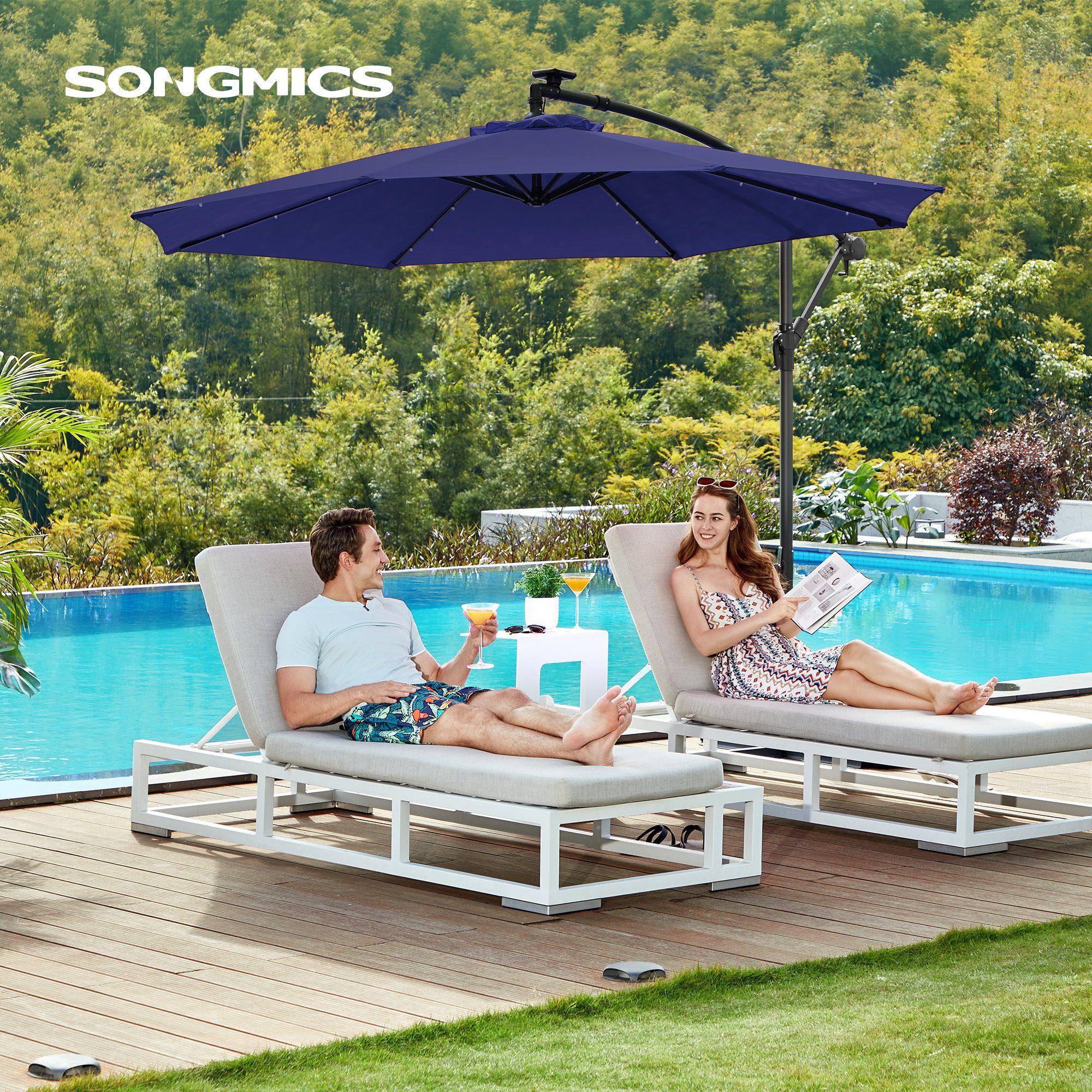 SONGMICS Sonnenschirm, Ø 300 cm,LED-Solar-Beleuchtung,UPF 50+,mit günstig online kaufen