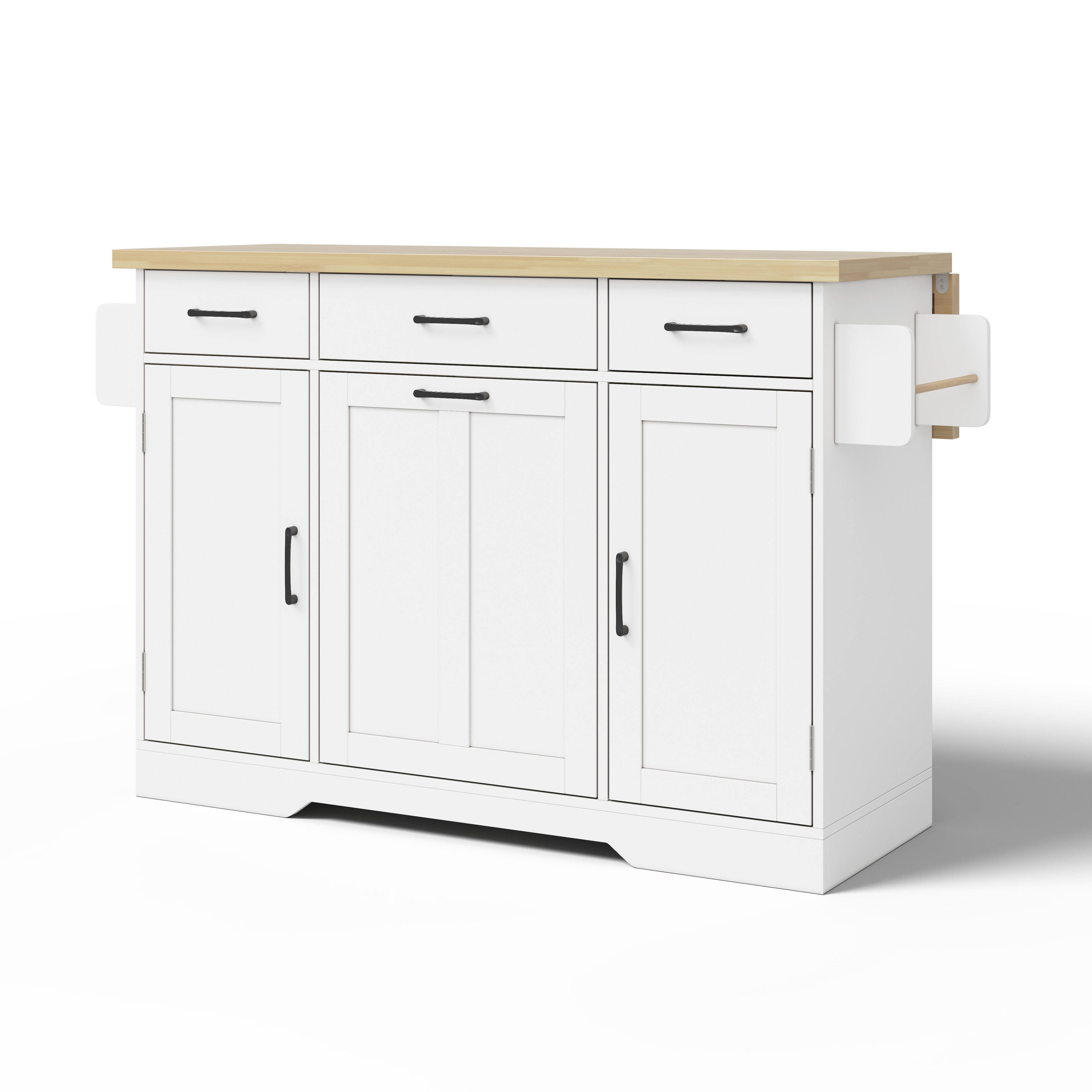 FANNOU Kücheninsel mit klappbarer Arbeitsplatte, Küchenwagen, Mülleimerschrank, 120×45/70×87cm, Buffetschrank mit Gewürzregal, Schublade und Rollen