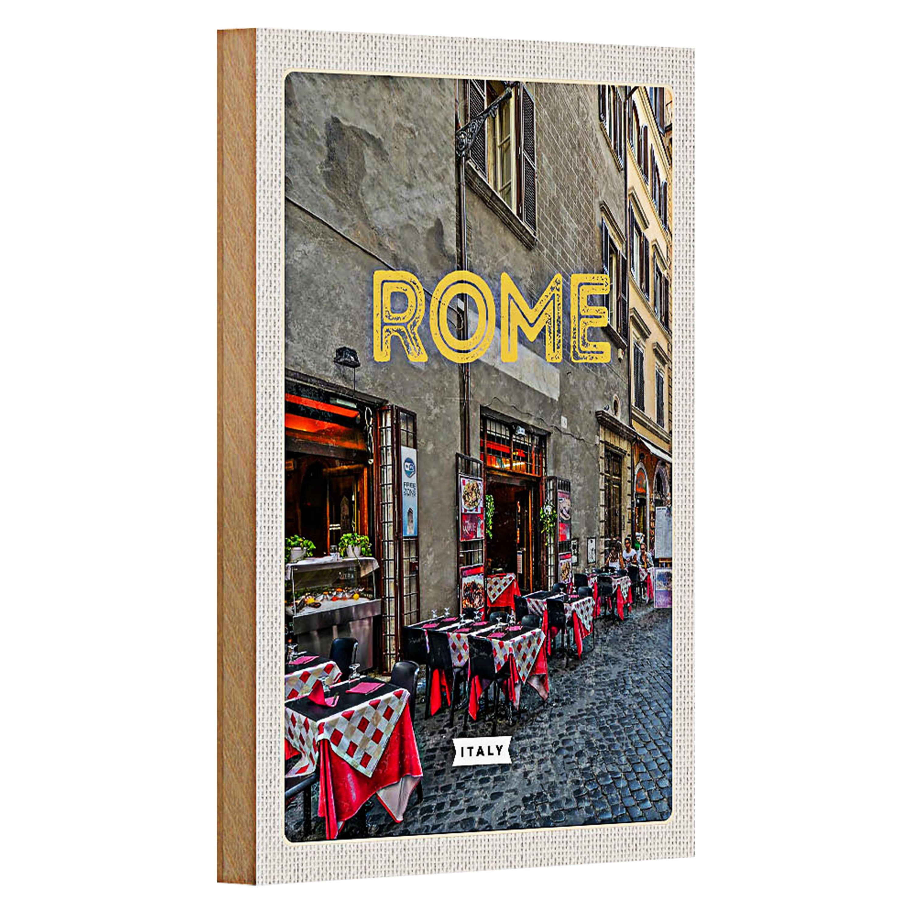 Roomando Holzbild Reise 12x18cm Rom Italien Restaurante Gebäude