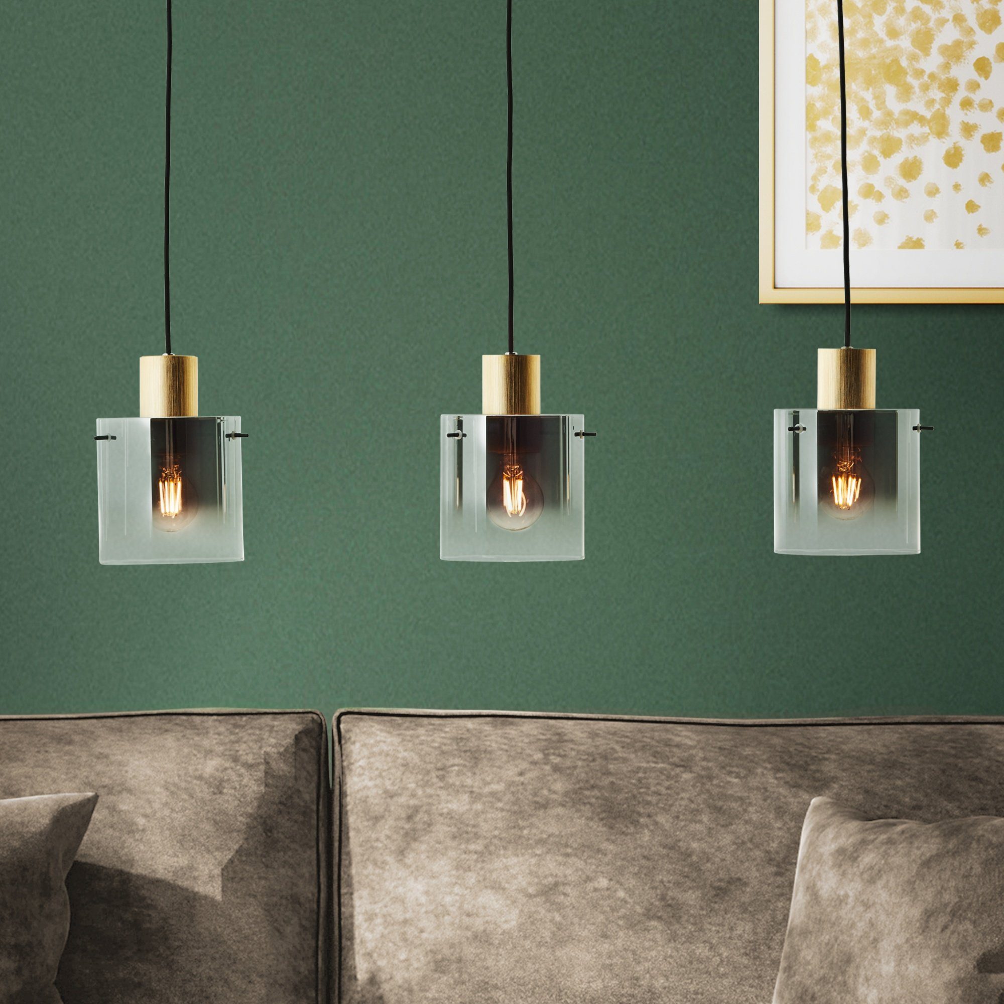 Lightbox Hängeleuchten, ohne Leuchtmittel, 150 x 85 x 15 cm, E27, kürzbar, Glas/Metall, goldfarben/rauchglas