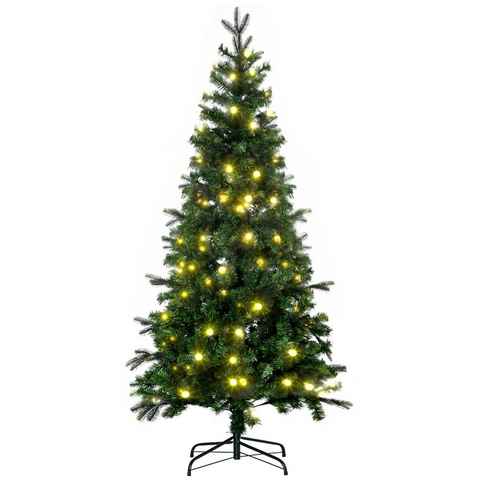 HOMCOM Künstlicher Weihnachtsbaum Kunsttanne mit Lichterkette, Standfuß, flammhemmend, Künstliche Nordmanntanne, Höhe 180 cm