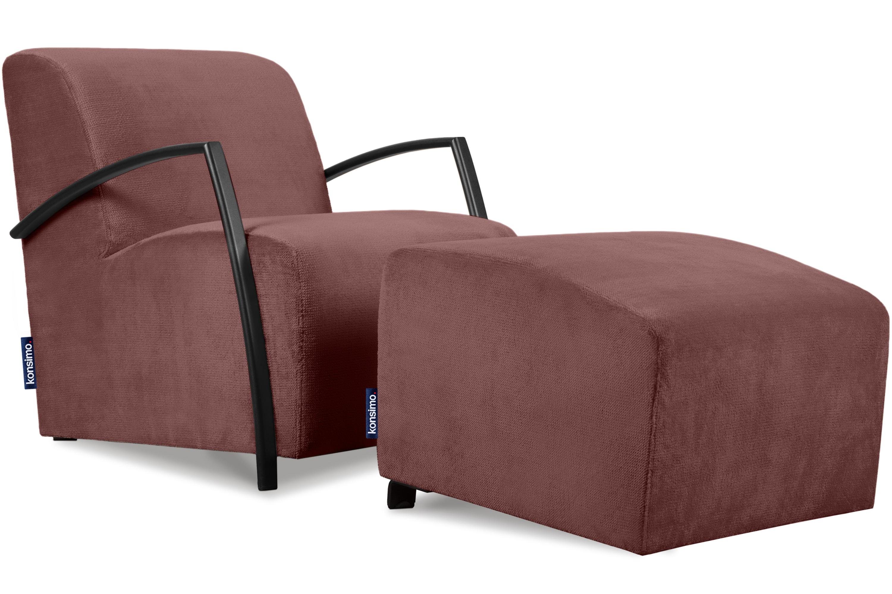 ergonomische rosa rosa Sessel (Relaxsessel Feder Hocker Form CARO mit bequemes | Sitzen mit für mit gewellter Sitz, Hocker), Cocktailsessel Konsimo im