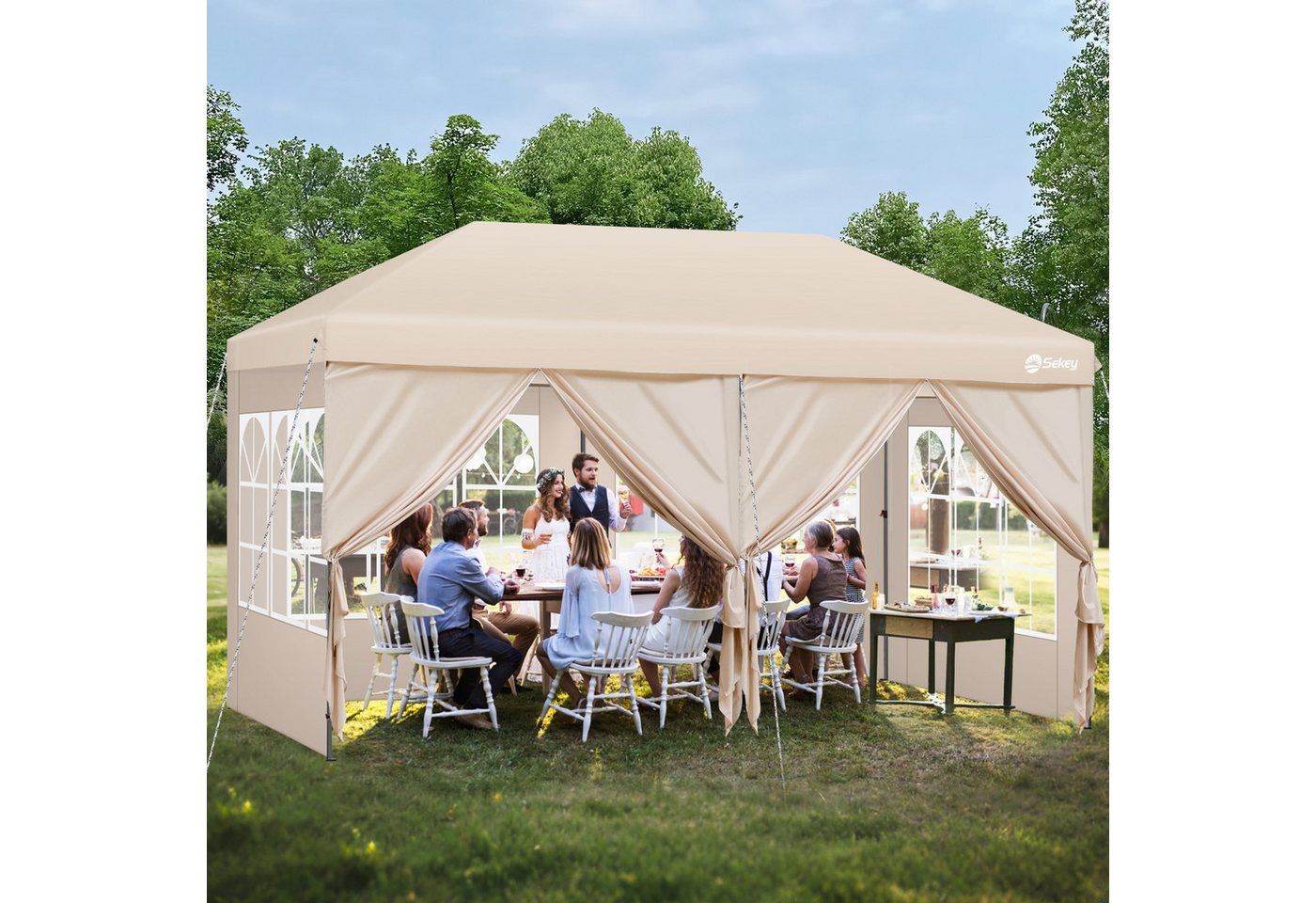 Thumbnail - Sekey Faltpavillon Pavillons 3x6 m Partyzelte Gartenzelt Festzelt, mit 4 Seitenteilen und 2 Eingängen, Wasserdicht & UV ...