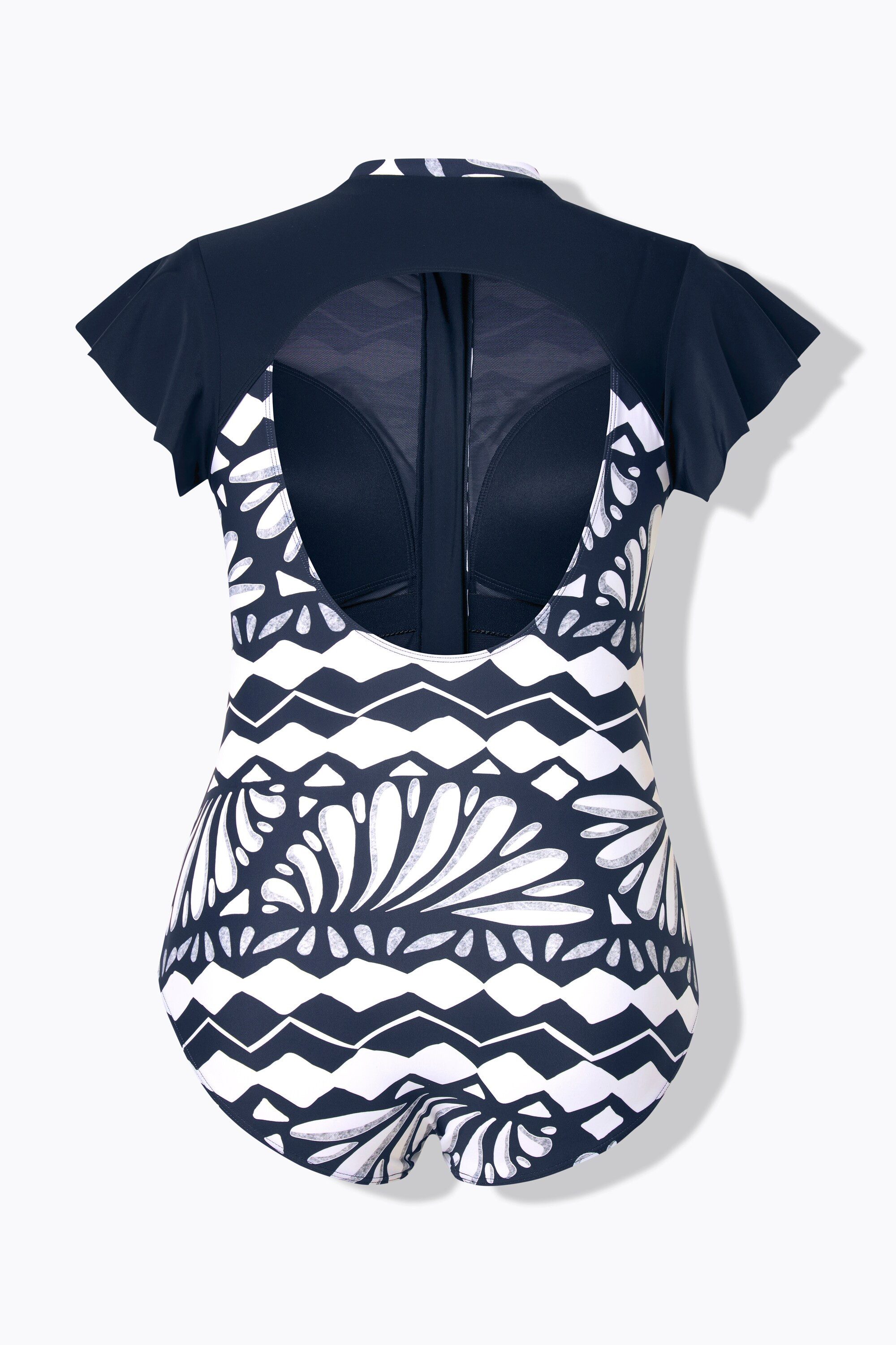 Ulla Popken Badeanzug Badeanzug Flügelärmel Softcups Zipper recycelt