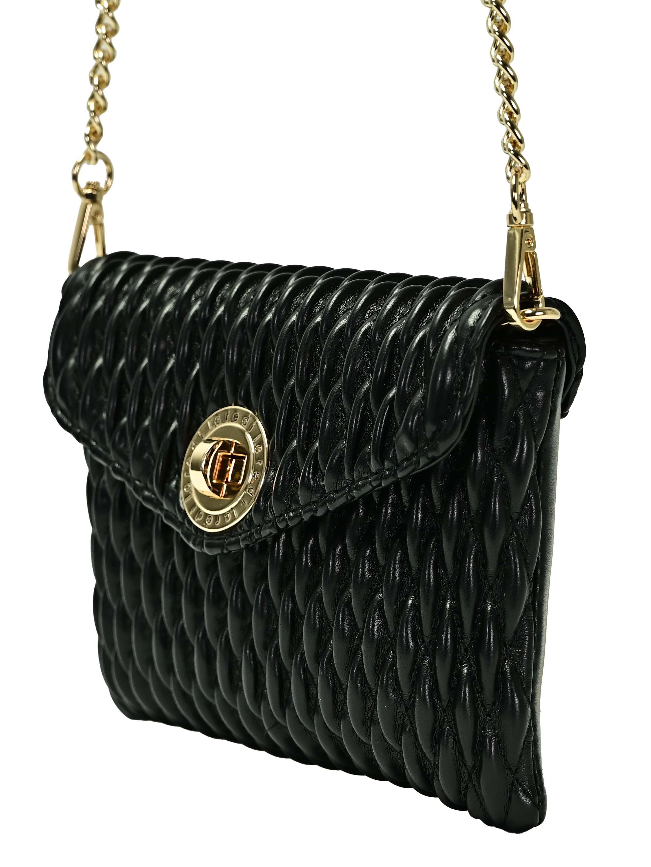 L. CREDI Clutch L.CREDI Damen Clutch ROXANNE schwarz mit Kette (1-tlg), Wellenstruktur