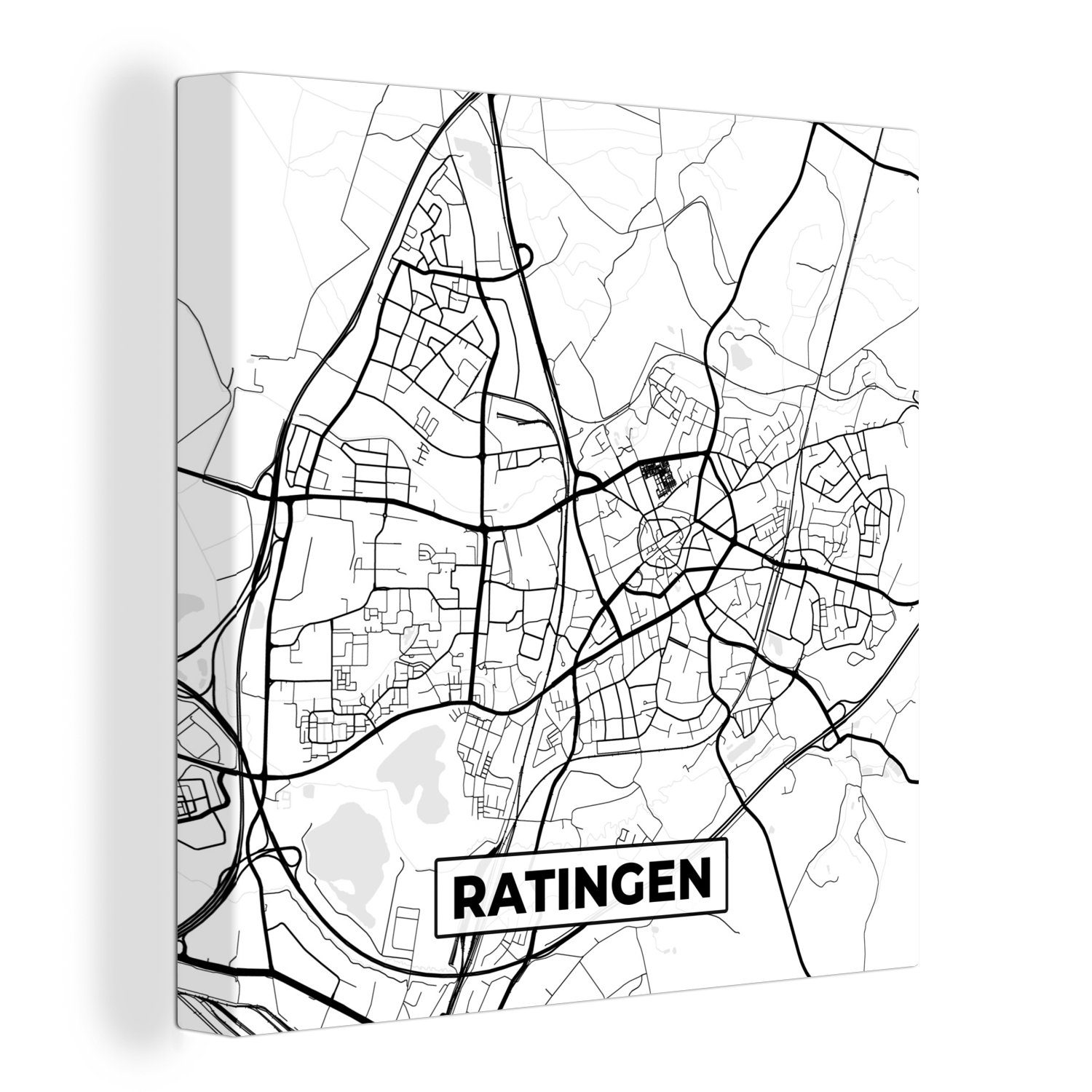 OneMillionCanvasses® Wohnzimmer - Bilder Karte - Leinwand für Karte Leinwandbild St), Ratingen Stadtplan, (1 - Schlafzimmer