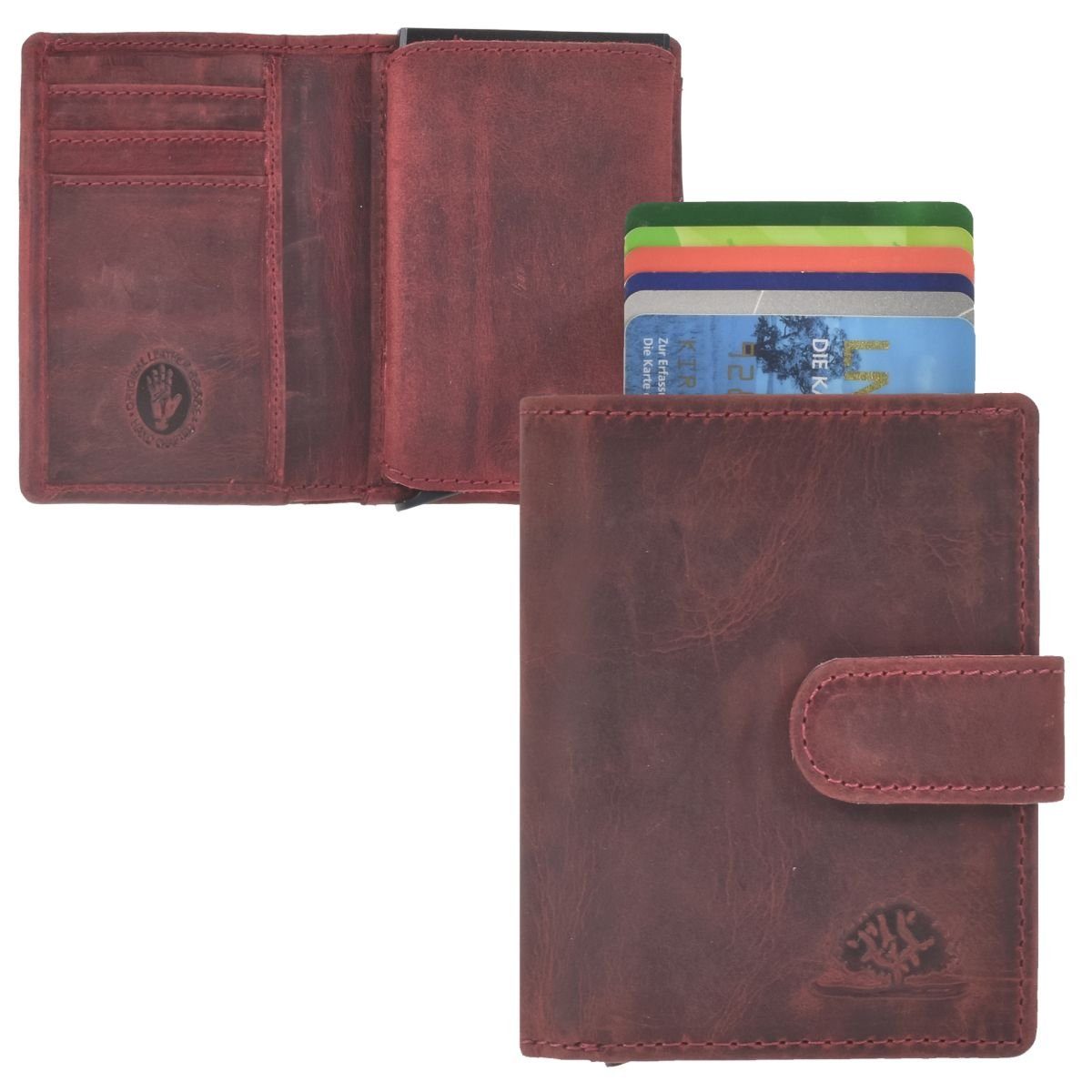 Greenburry Geldbörse Vintage, Kartenbörse mit Münzfach, Card-Slider, Kartenetui mit RFID Schutz rot
