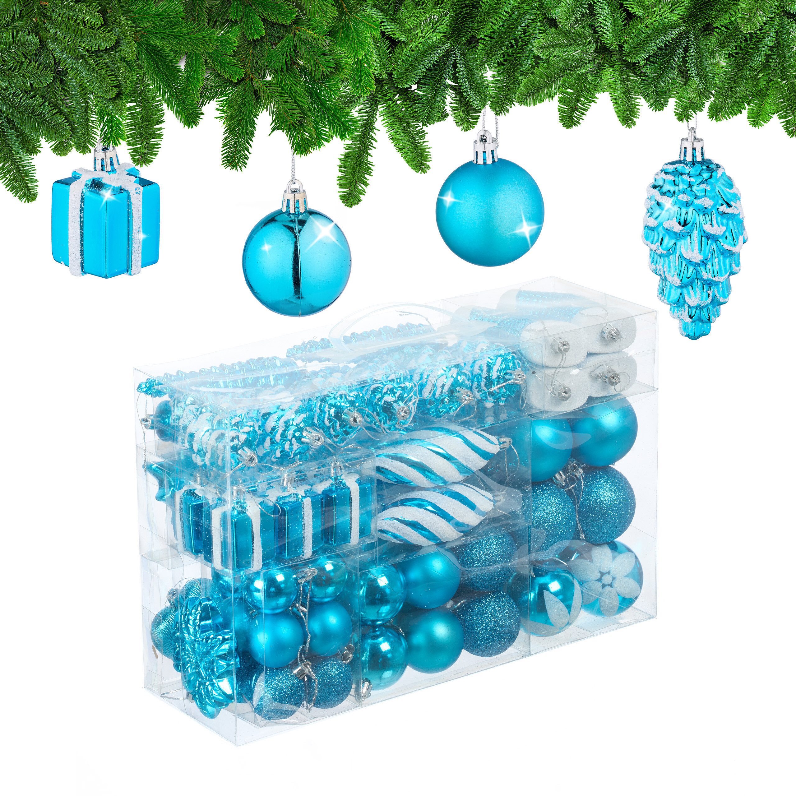 relaxdays Weihnachtsbaumkugel Weihnachtskugeln im 72er Set (72 St), Petrol