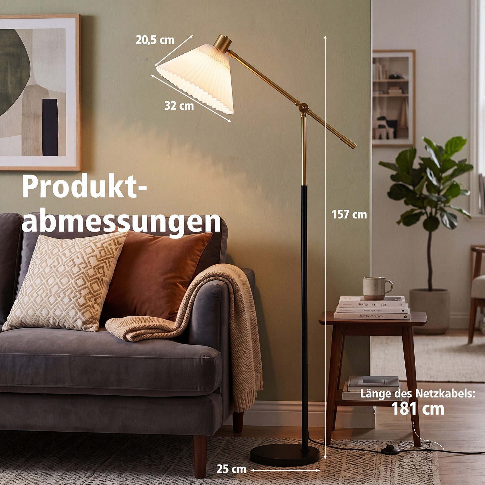 COSTWAY Stehlampe, Standleuchte wohnzimmer, Standlampe mit Lampenschirm