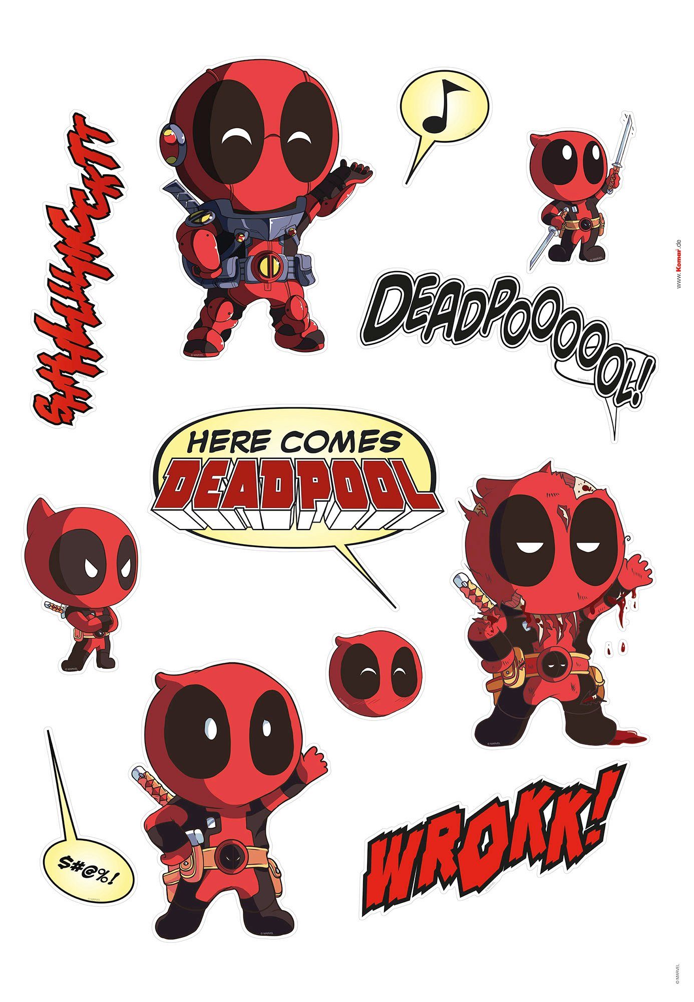 Komar Wandtattoo Deadpool Cute - Размер 50 x 70 cm (12 St), selbstklebend, Wandsticker, Kinderzimmer