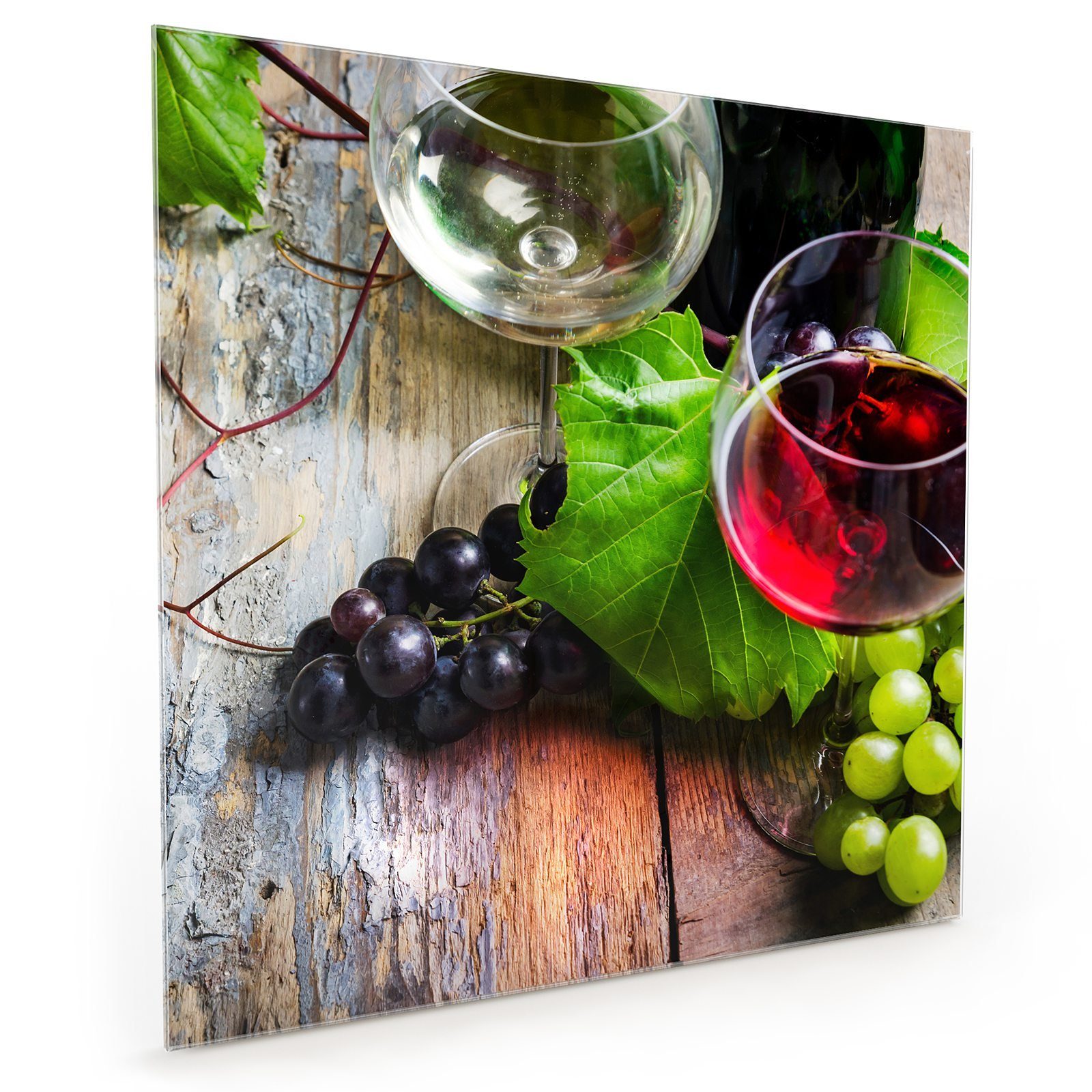 Primedeco Küchenrückwand Küchenrückwand Spritzschutz Glas mit Motiv Trauben und Weingläser
