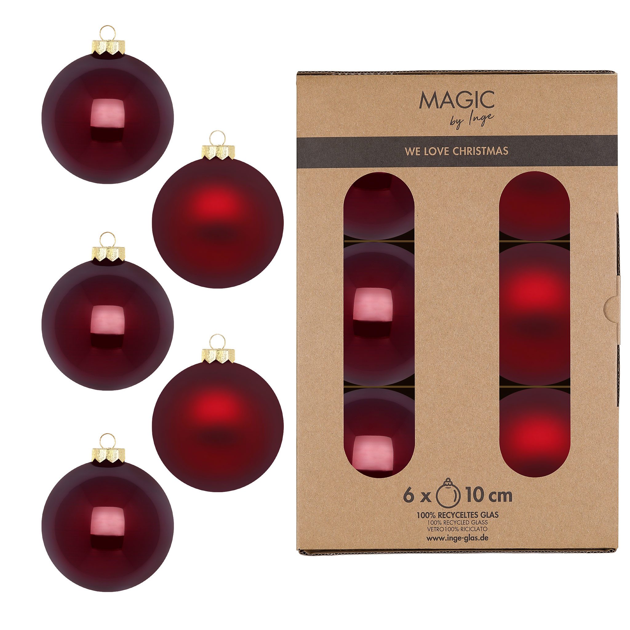 Holly & Jolly Weihnachtsbaumkugel, Weihnachtskugeln Glas 10cm 6 Stück - Smooth Port