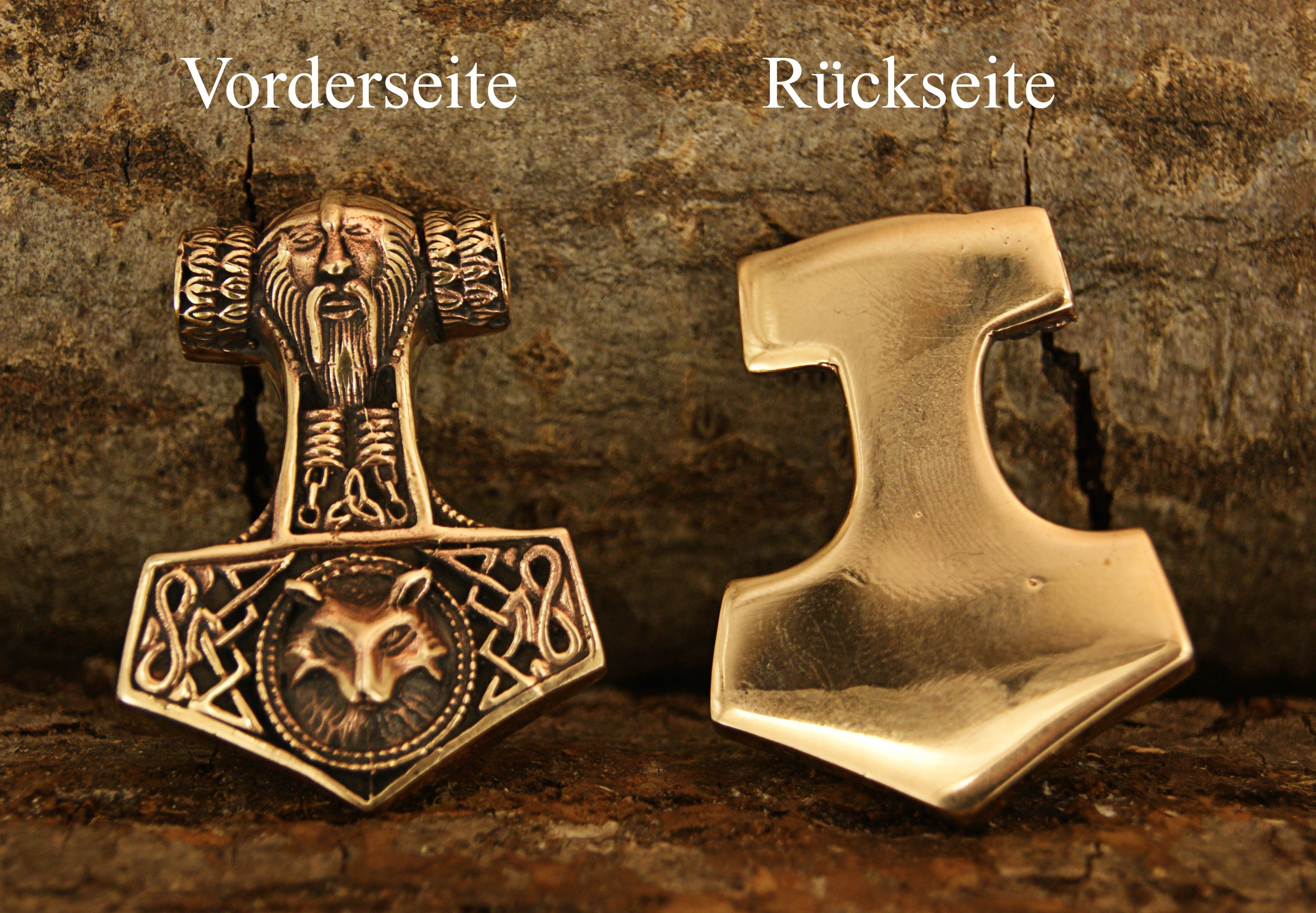 of Thor Bronze großer Wikinger massiver Thorshammer Anhänger Leather Hammer Kettenanhänger Thorhammer Kiss