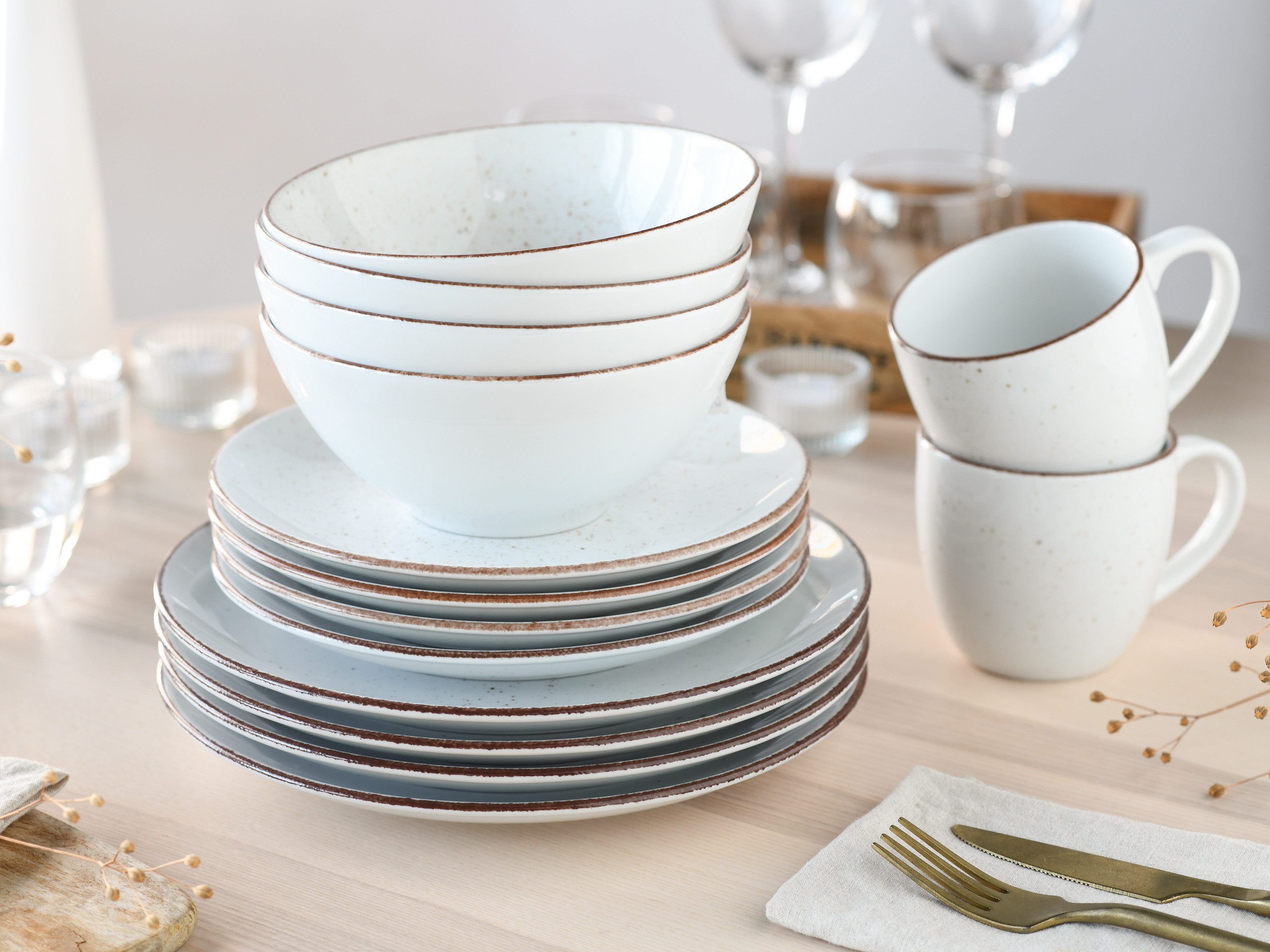 CreaTable Kombiservice Geschirr-Set VINTAGE NATURE (16-tlg), 4 Personen, Porzellan, Service, 16 Teile, für 4 Personen